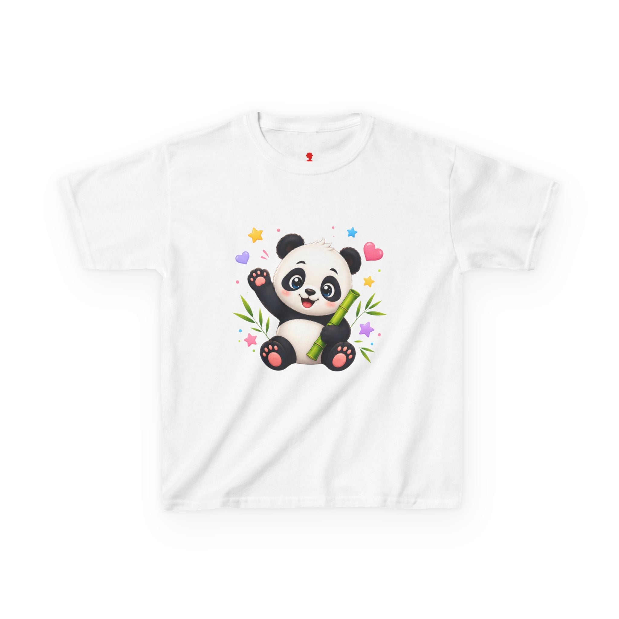 Cute Panda Kids T‑Shirt — Smiling Baby Panda with Hearts & Bamboo