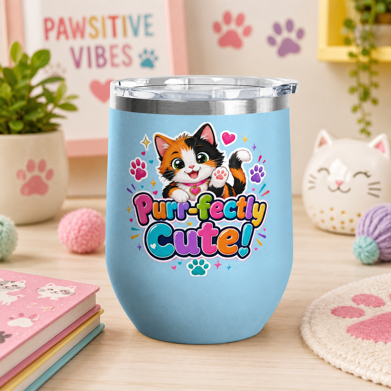 "Purr-fectly Cute!" Cat 12oz Insulated Stainless Steel Tumbler