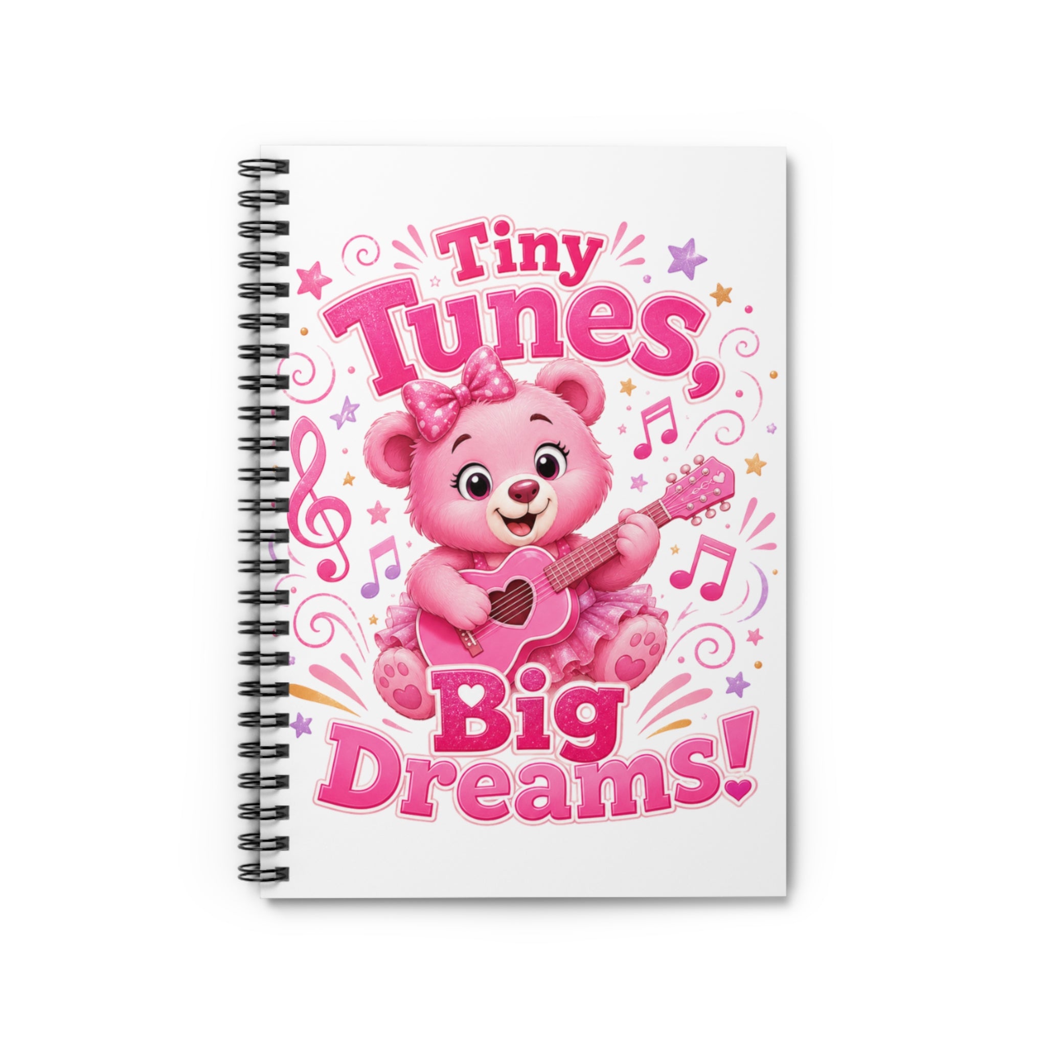 Tiny Tunes, Big Dreams Spiral Notebook — Cute Pink Bear Music Journal for Kids
