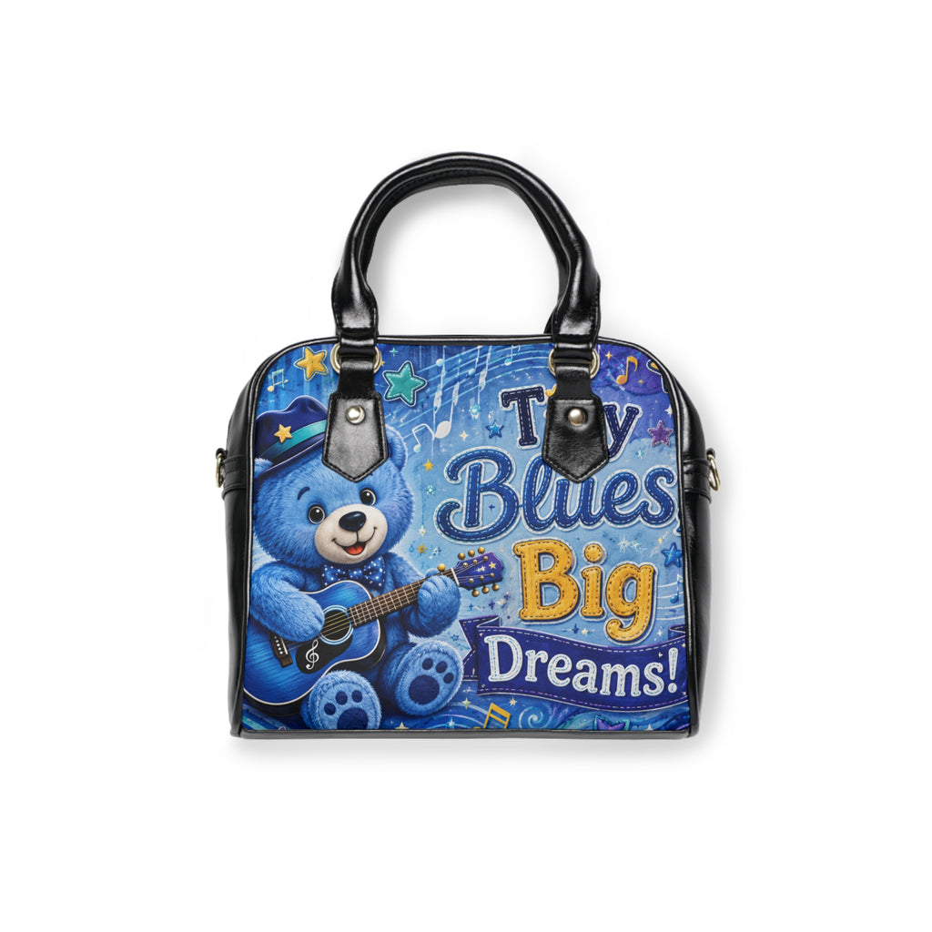 Shoulder Handbag — "Tiny Blues Big Dreams" Cute Blue Bear Music Tote