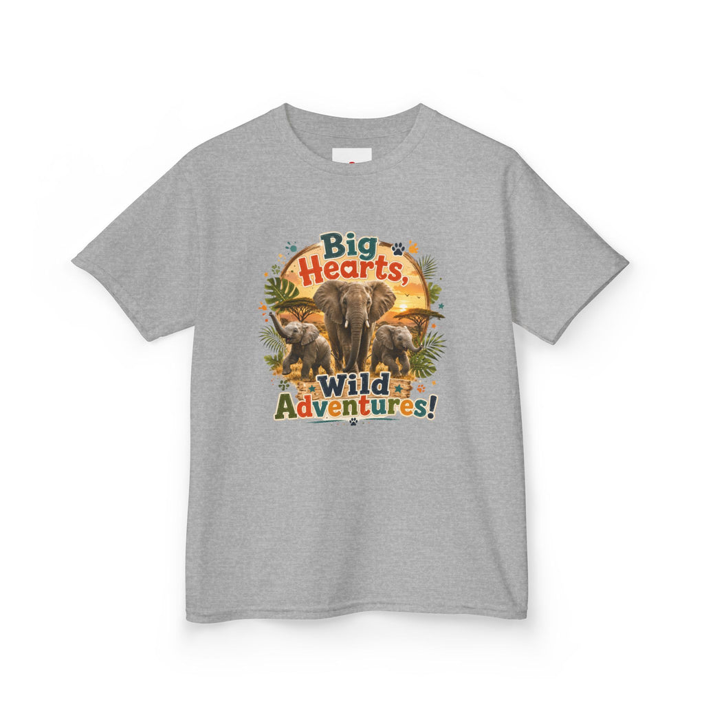 Kids T-Shirt — “Big Hearts, Wild Adventures!” Elephant Safari Shirt for Kids, Cute Animal Adventure Tee