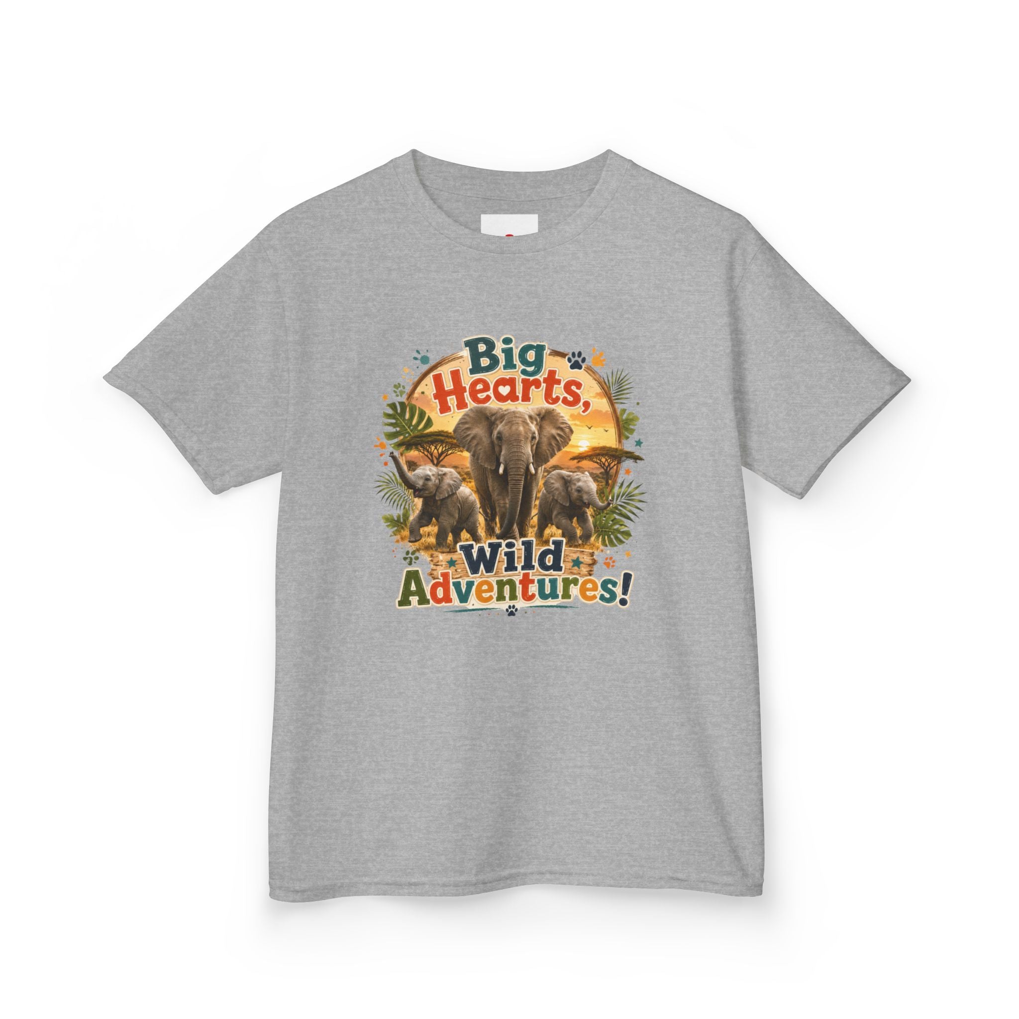 Kids T-Shirt — “Big Hearts, Wild Adventures!” Elephant Safari Shirt for Kids, Cute Animal Adventure Tee