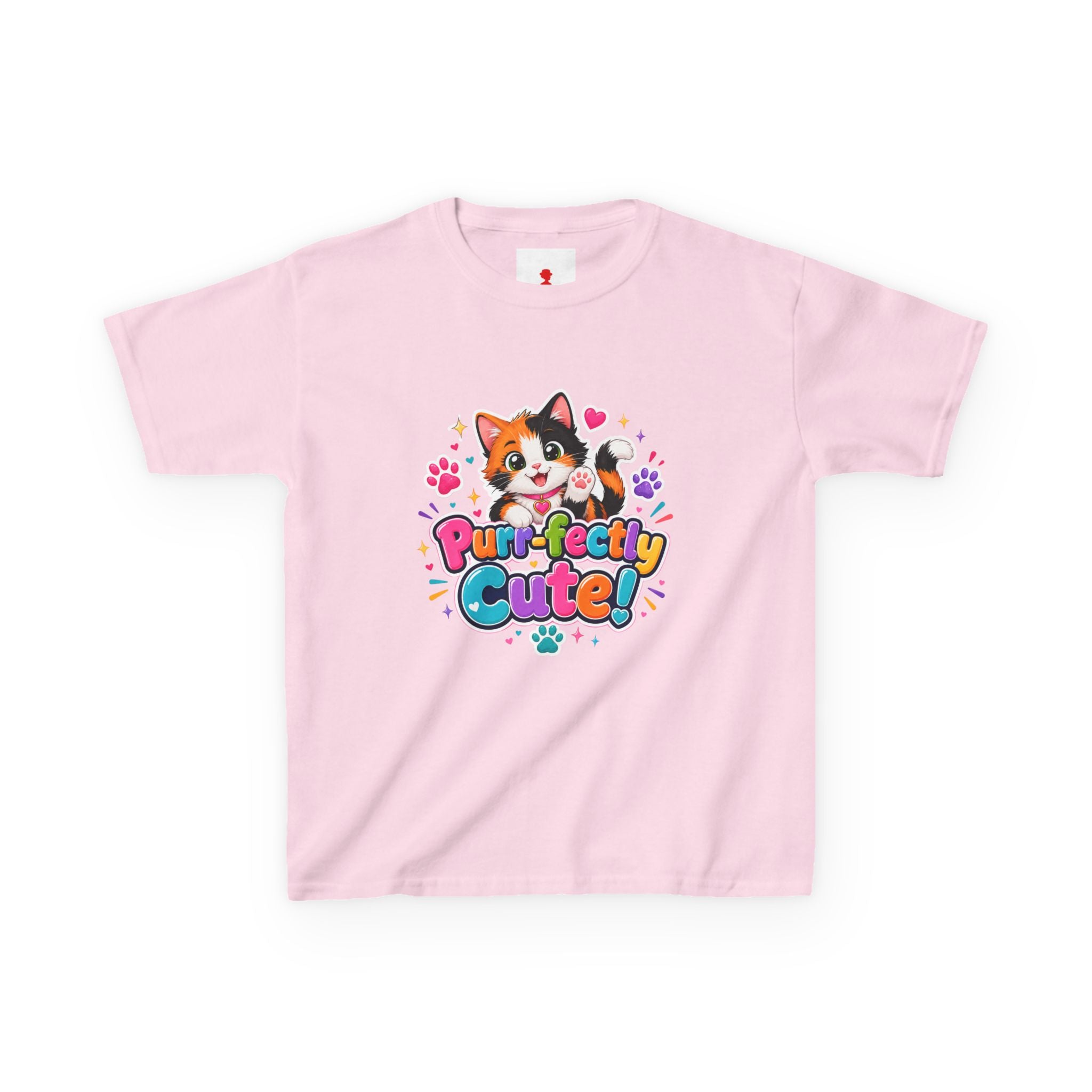 Kids T-Shirt — “Purr-fectly Cute!” Calico Kitten Graphic Tee for Children