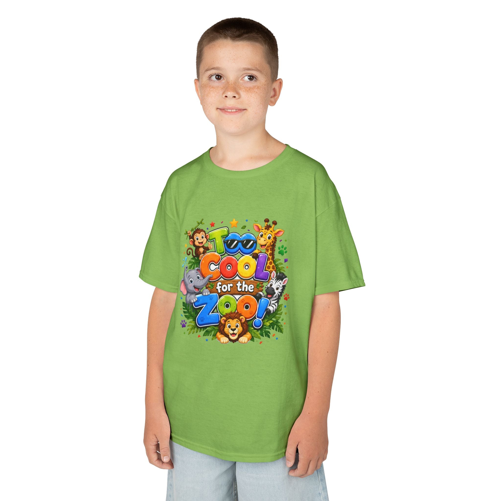 Kids Tee — "Too Cool for the Zoo" Colorful Animal Graphic