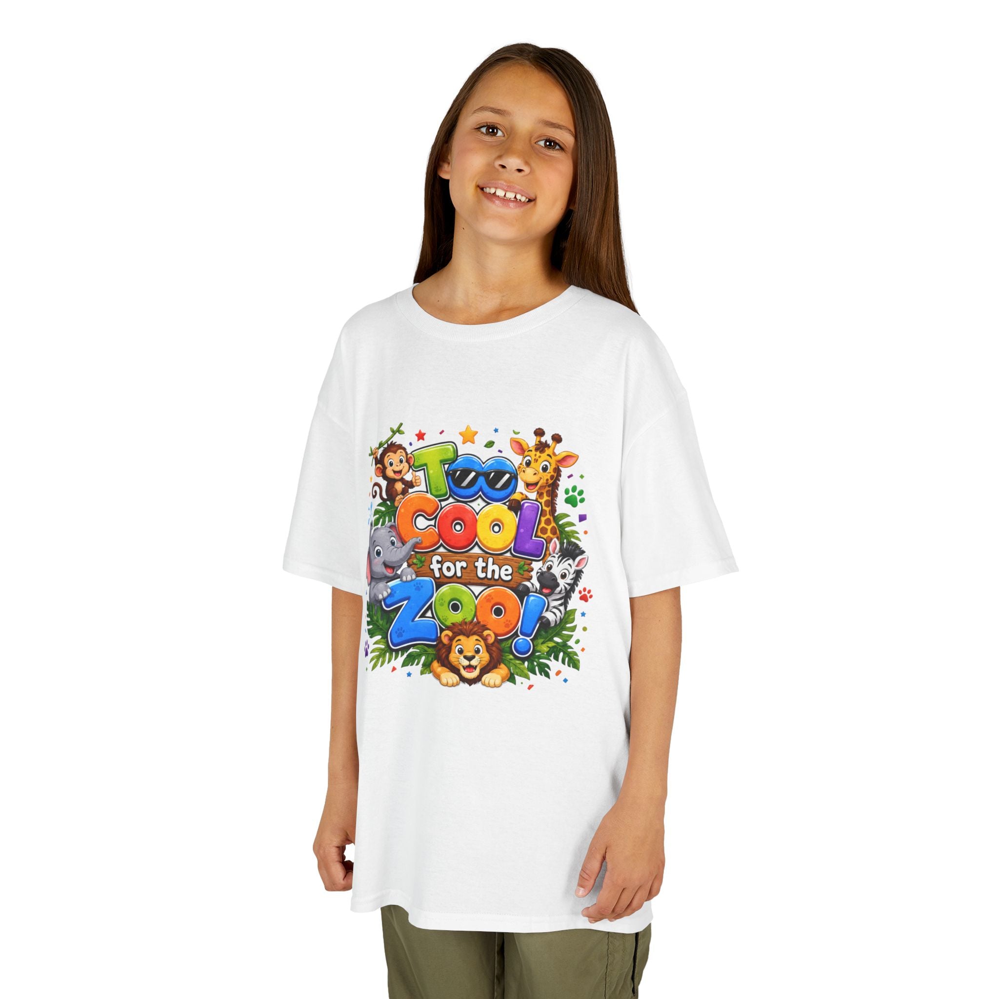 Kids Tee — "Too Cool for the Zoo" Colorful Animal Graphic