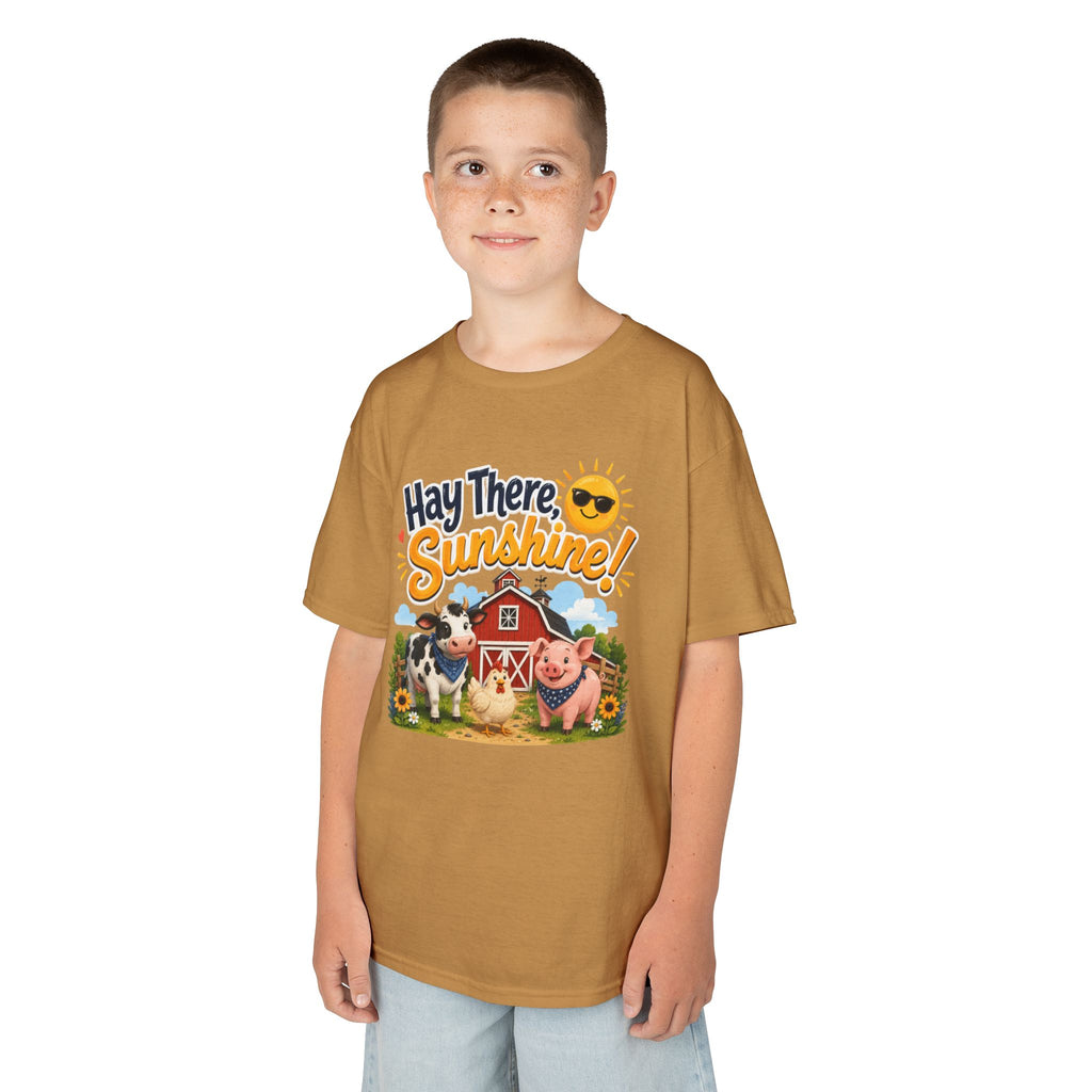 Kids Tee — "Hay There, Sunshine!" Farm Animal Graphic