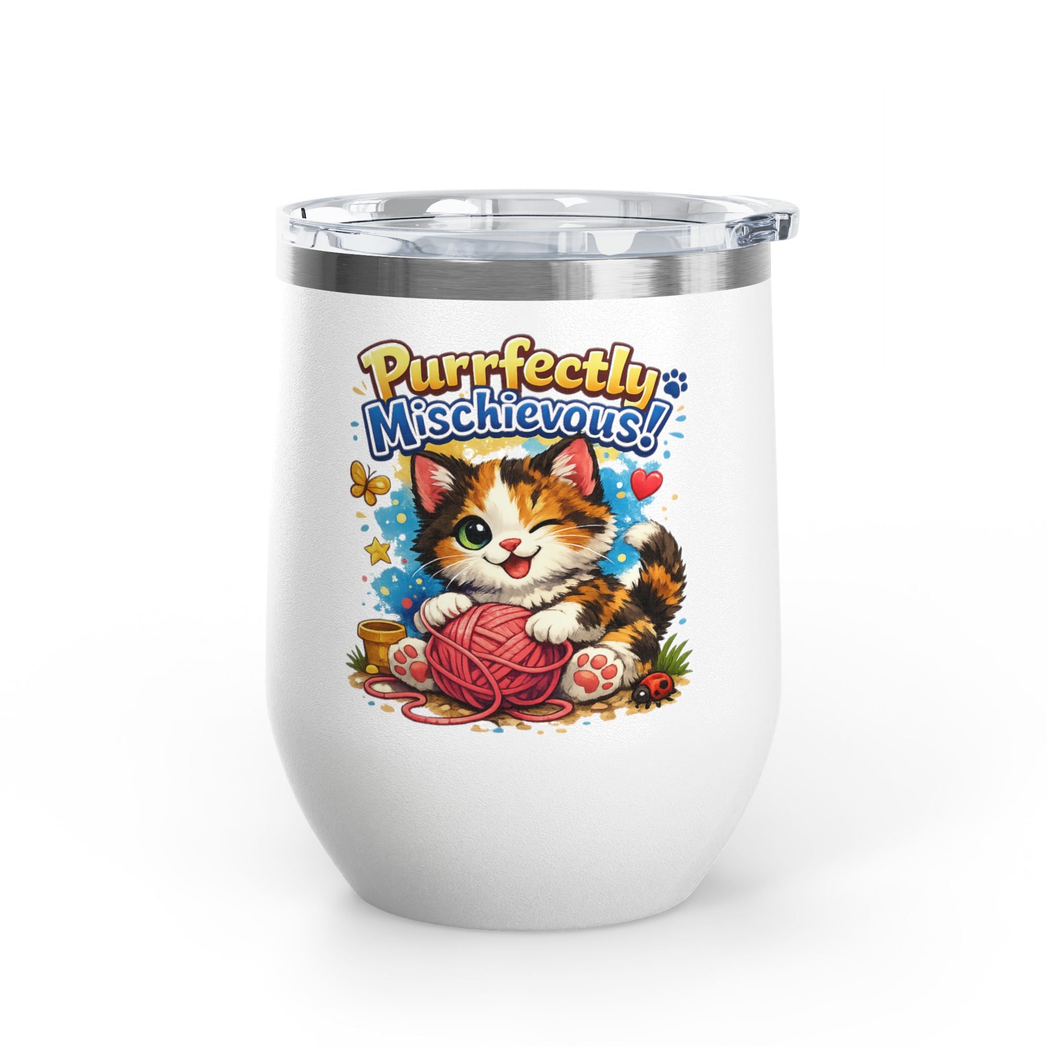 Purrfectly Mischievous 12oz Tumbler — Cute Playful Kitten Design