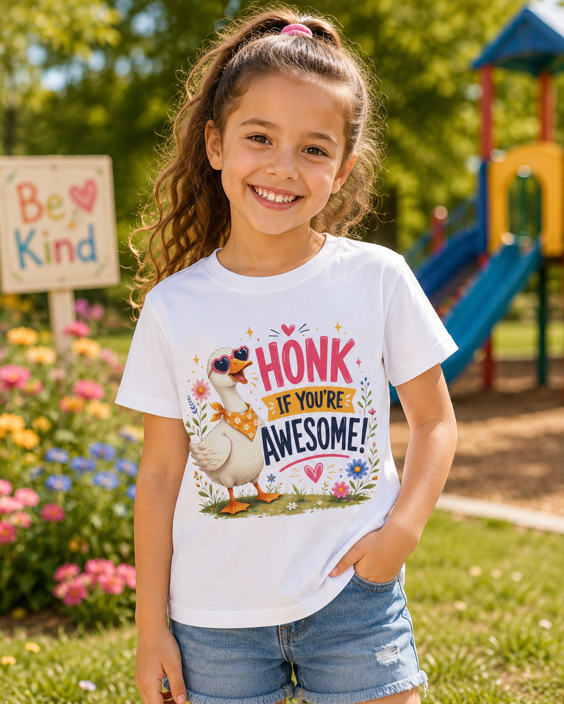 Kids Tee — "Honk If You're Awesome!" Cute Goose Graphic Shirt