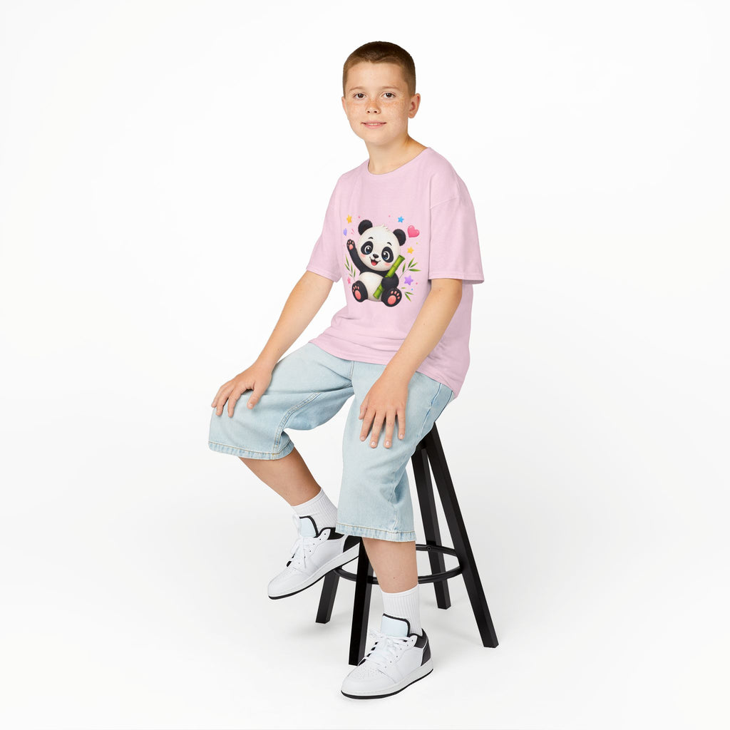 Cute Panda Kids T‑Shirt — Smiling Baby Panda with Hearts & Bamboo