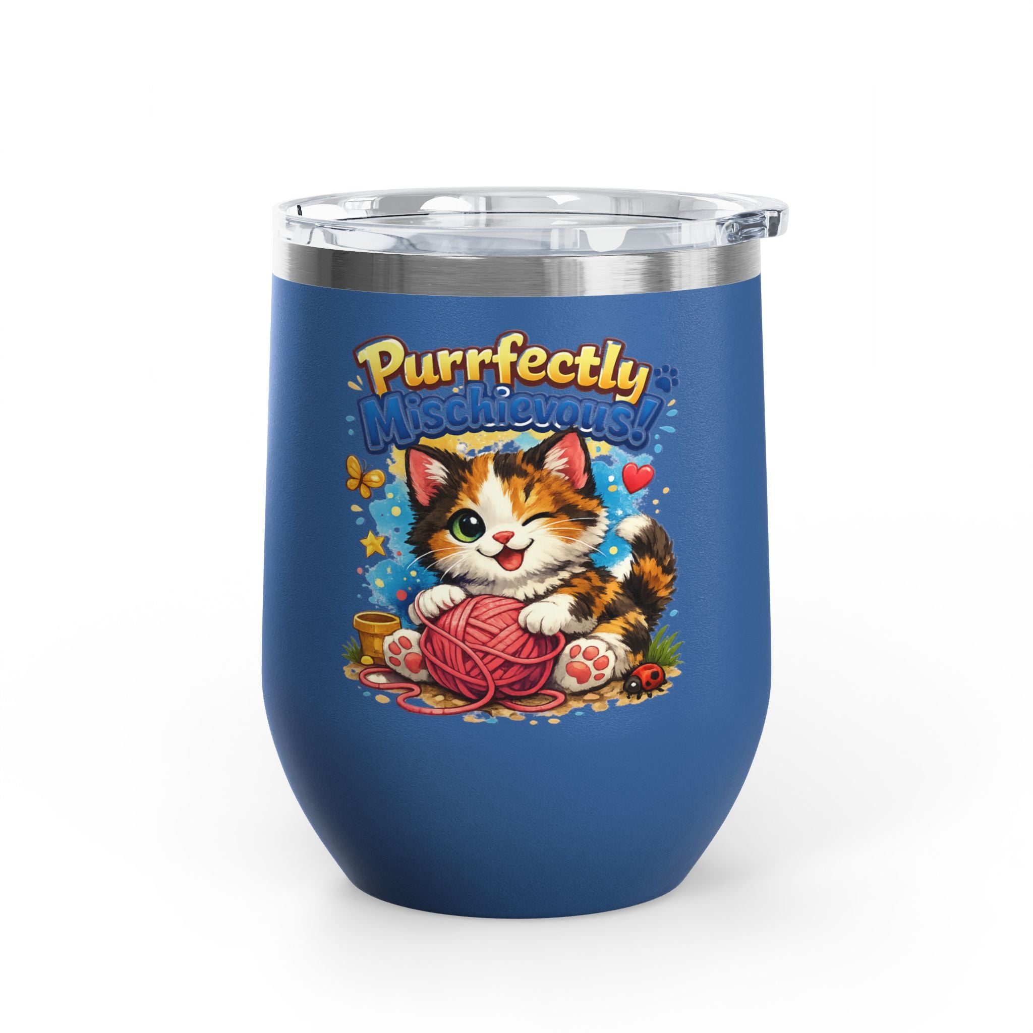 Purrfectly Mischievous 12oz Tumbler — Cute Playful Kitten Design