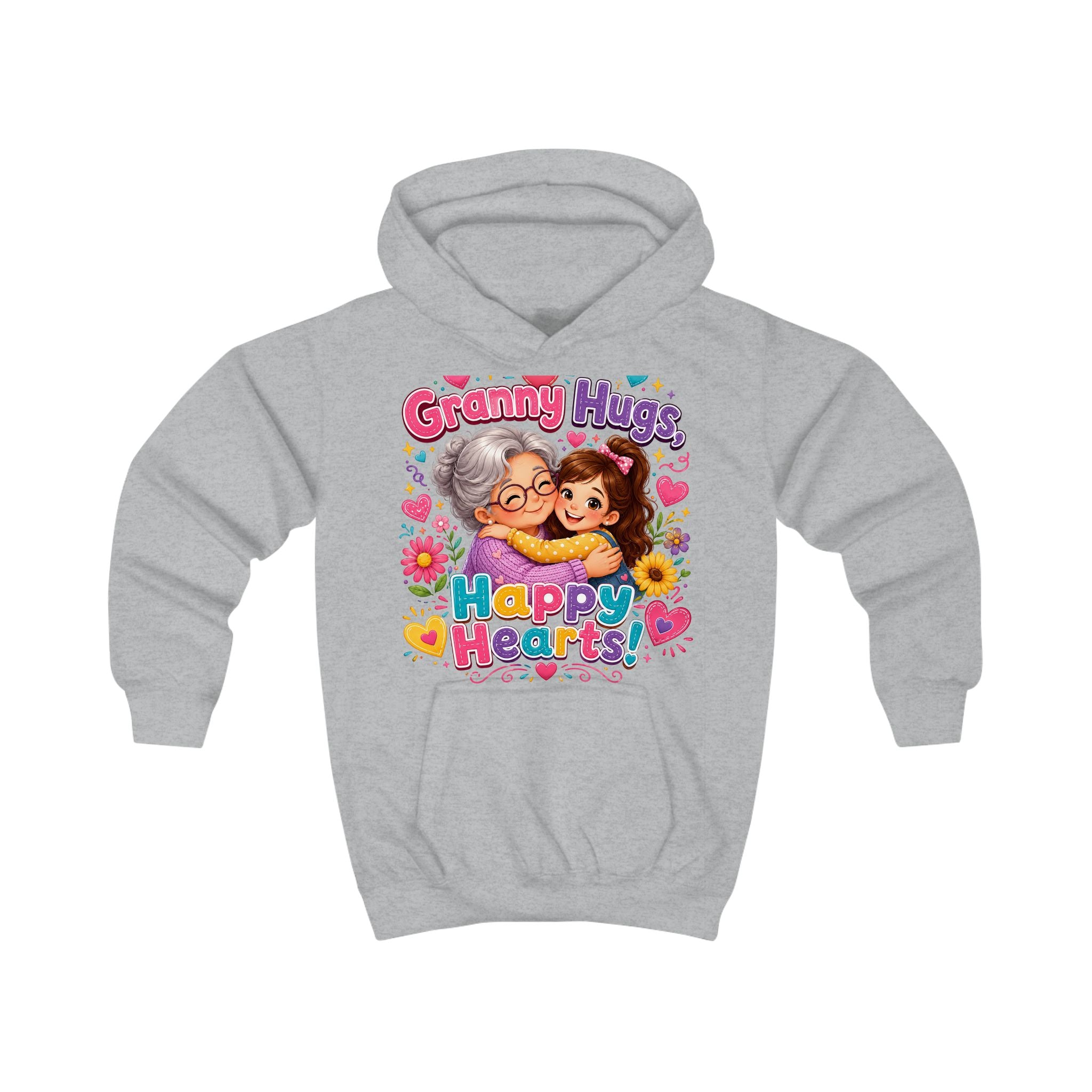 Kids Hoodie — "Granny Hugs, Happy Hearts" Cute Grandmother & Child Graphic Hoodie