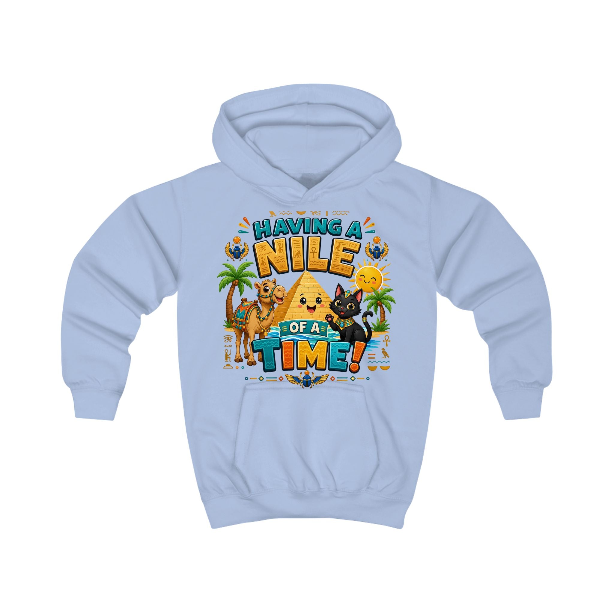 Having a Nile of a Time Kids Hoodie | Cute Egyptian Pyramid Cat Cartoon