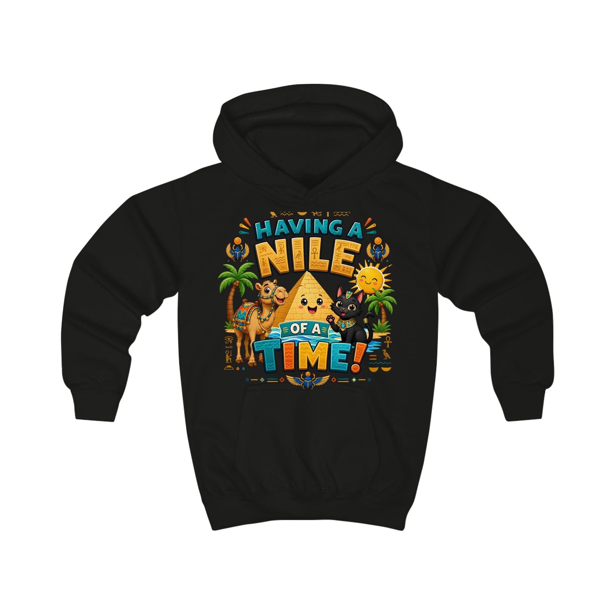 Having a Nile of a Time Kids Hoodie | Cute Egyptian Pyramid Cat Cartoon
