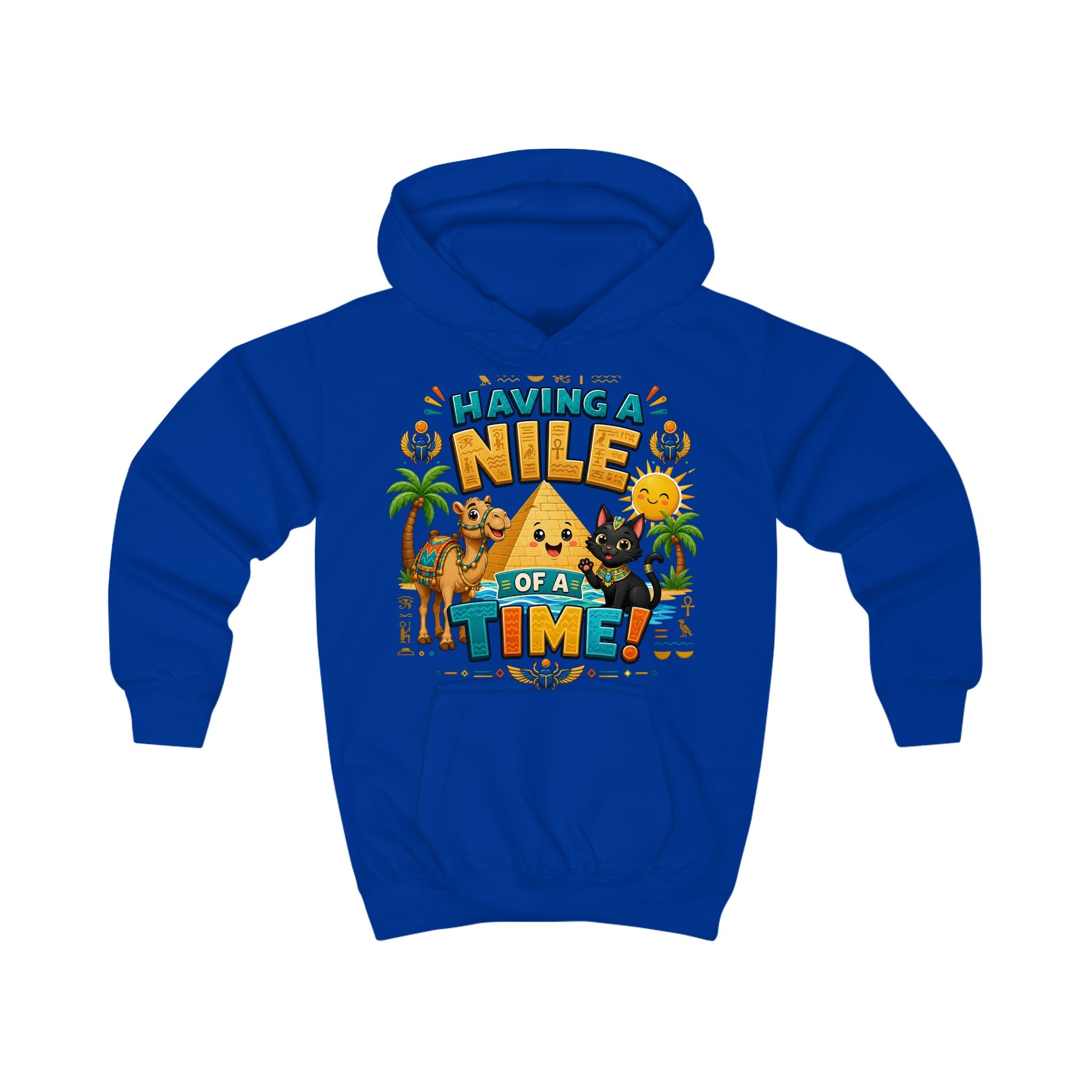 Having a Nile of a Time Kids Hoodie | Cute Egyptian Pyramid Cat Cartoon