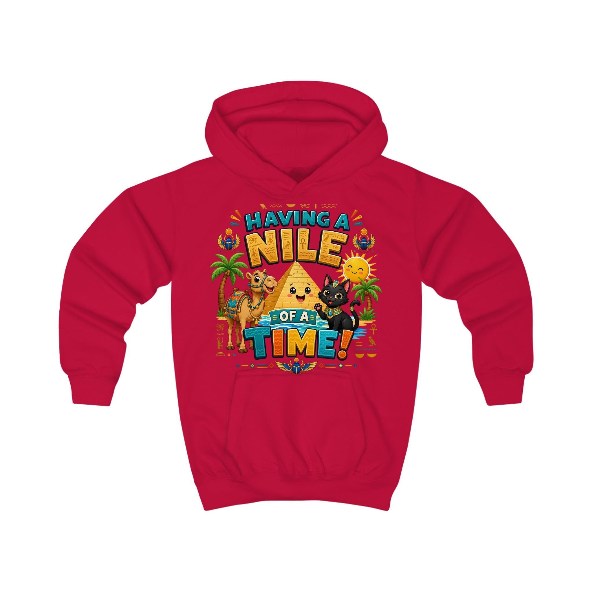 Having a Nile of a Time Kids Hoodie | Cute Egyptian Pyramid Cat Cartoon
