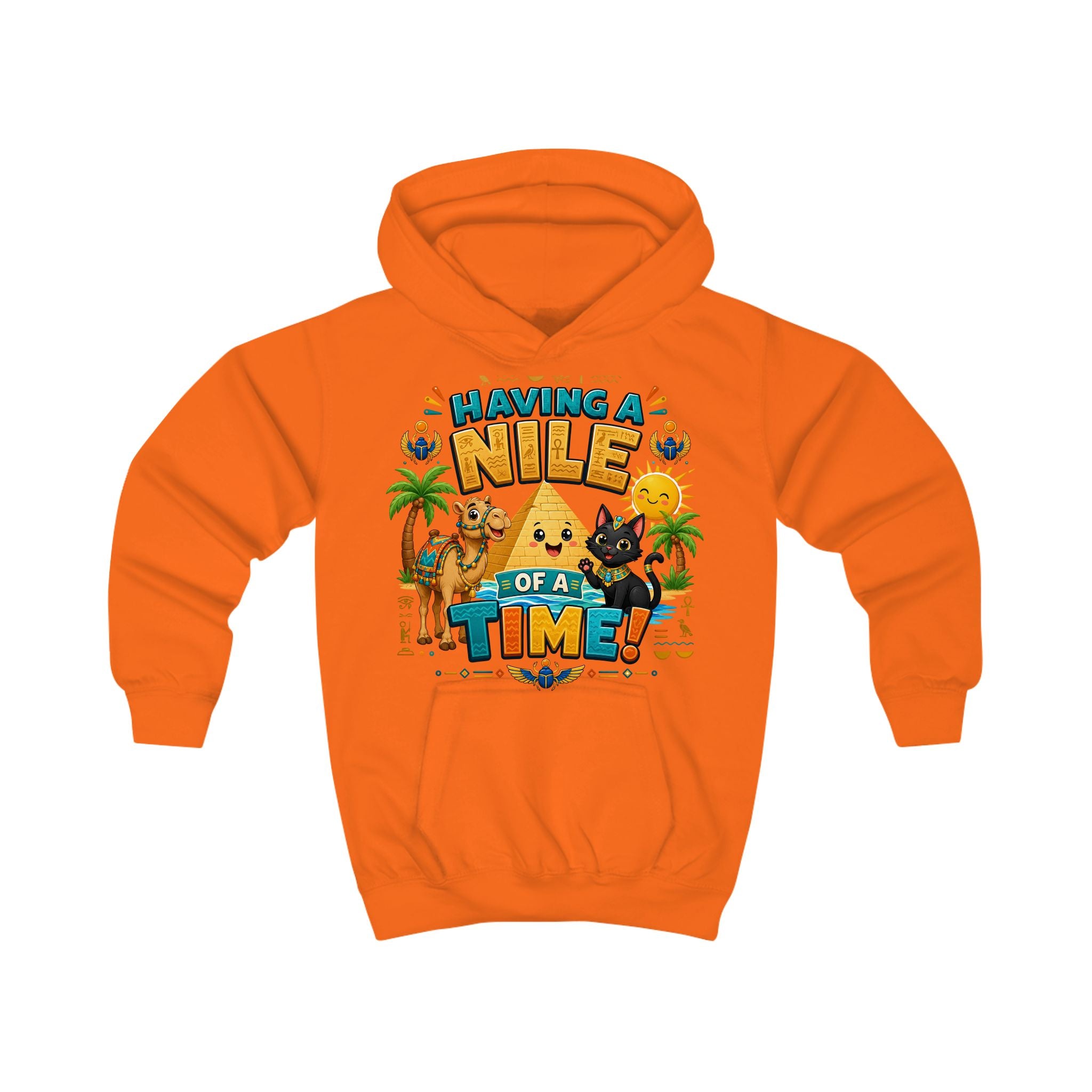 Having a Nile of a Time Kids Hoodie | Cute Egyptian Pyramid Cat Cartoon