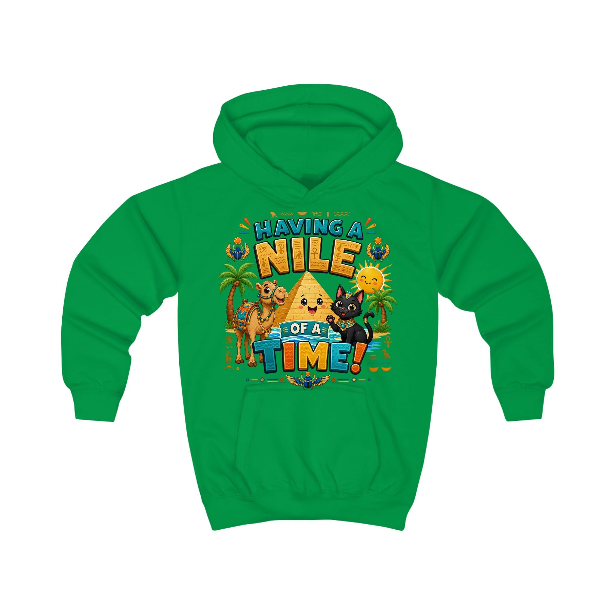 Having a Nile of a Time Kids Hoodie | Cute Egyptian Pyramid Cat Cartoon