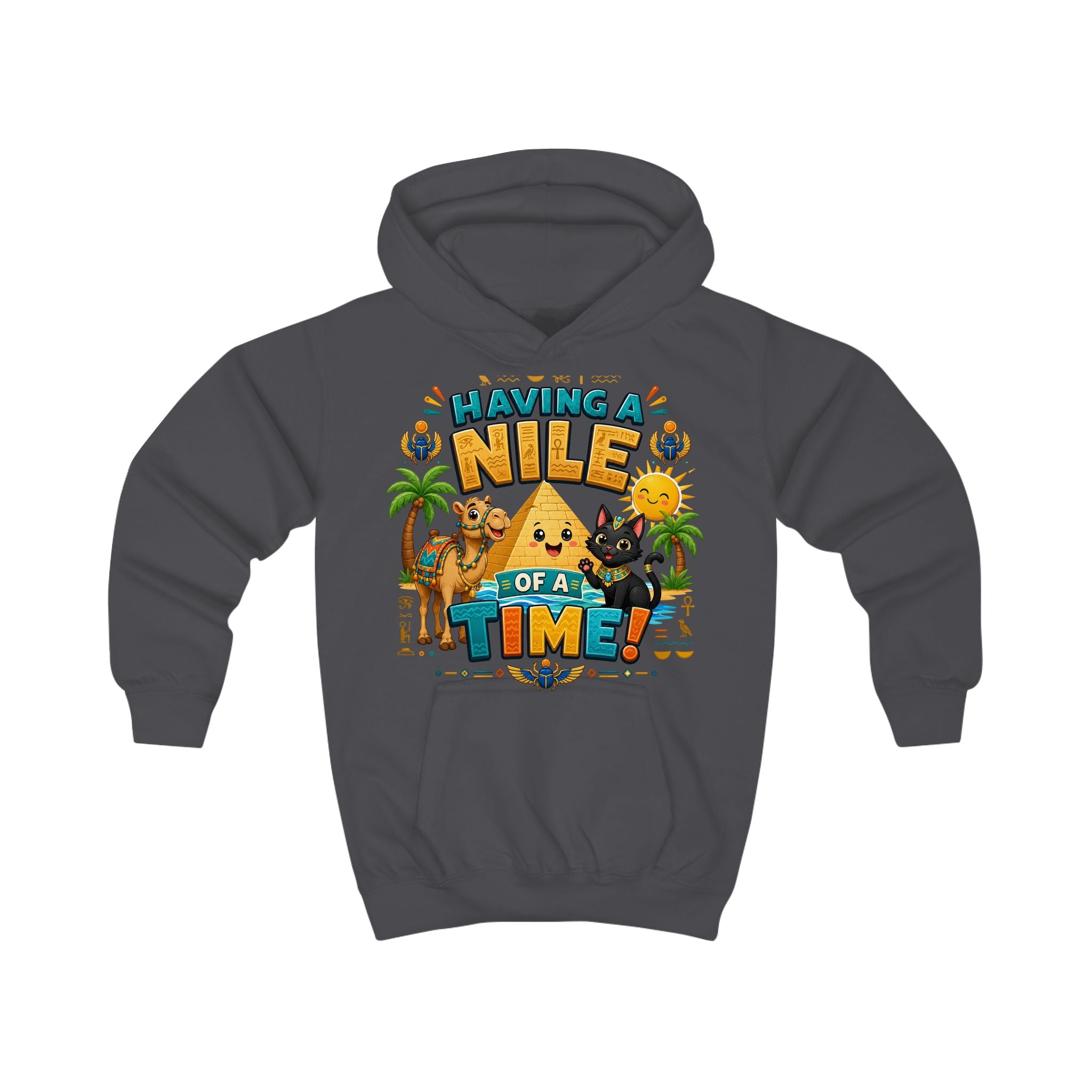Having a Nile of a Time Kids Hoodie | Cute Egyptian Pyramid Cat Cartoon