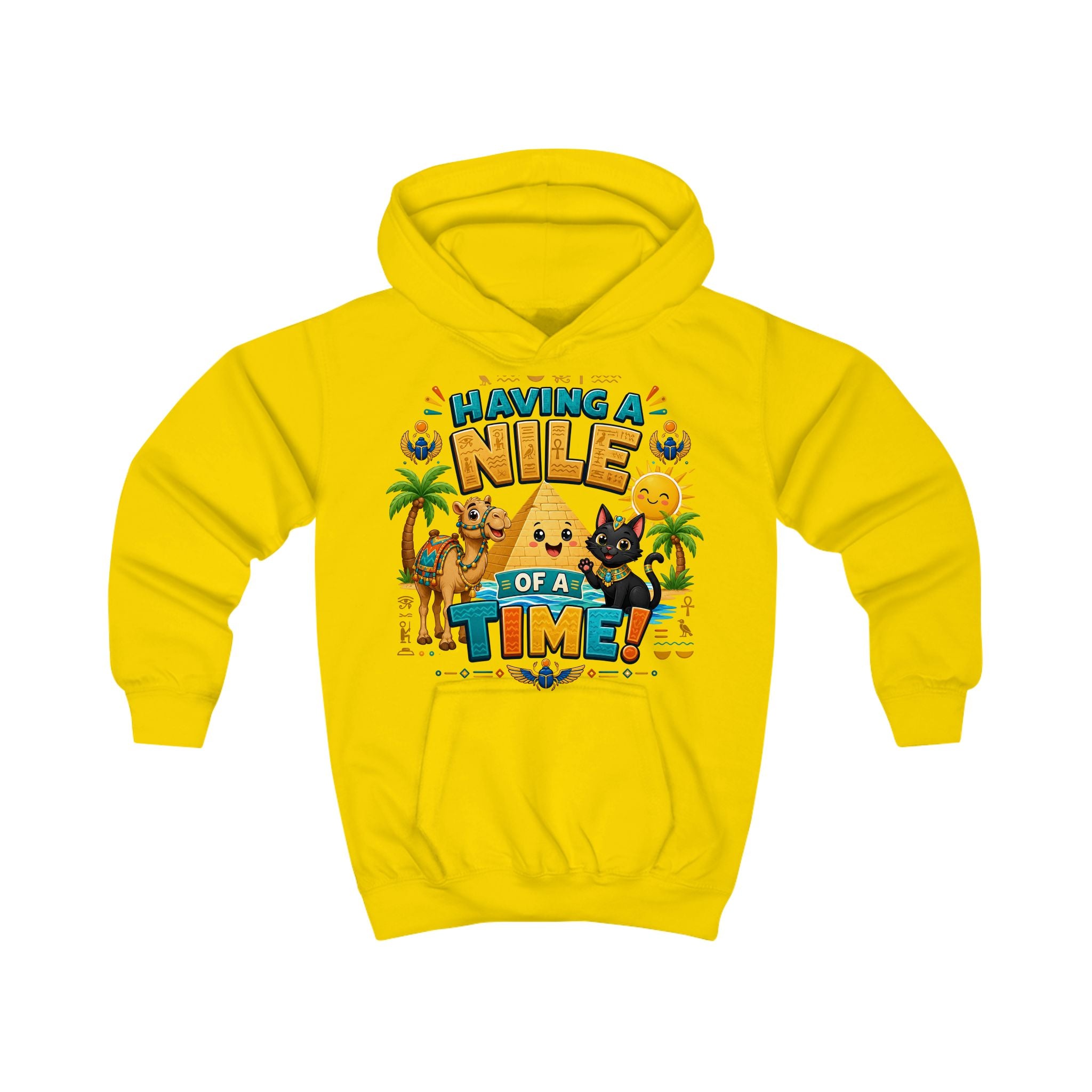 Having a Nile of a Time Kids Hoodie | Cute Egyptian Pyramid Cat Cartoon