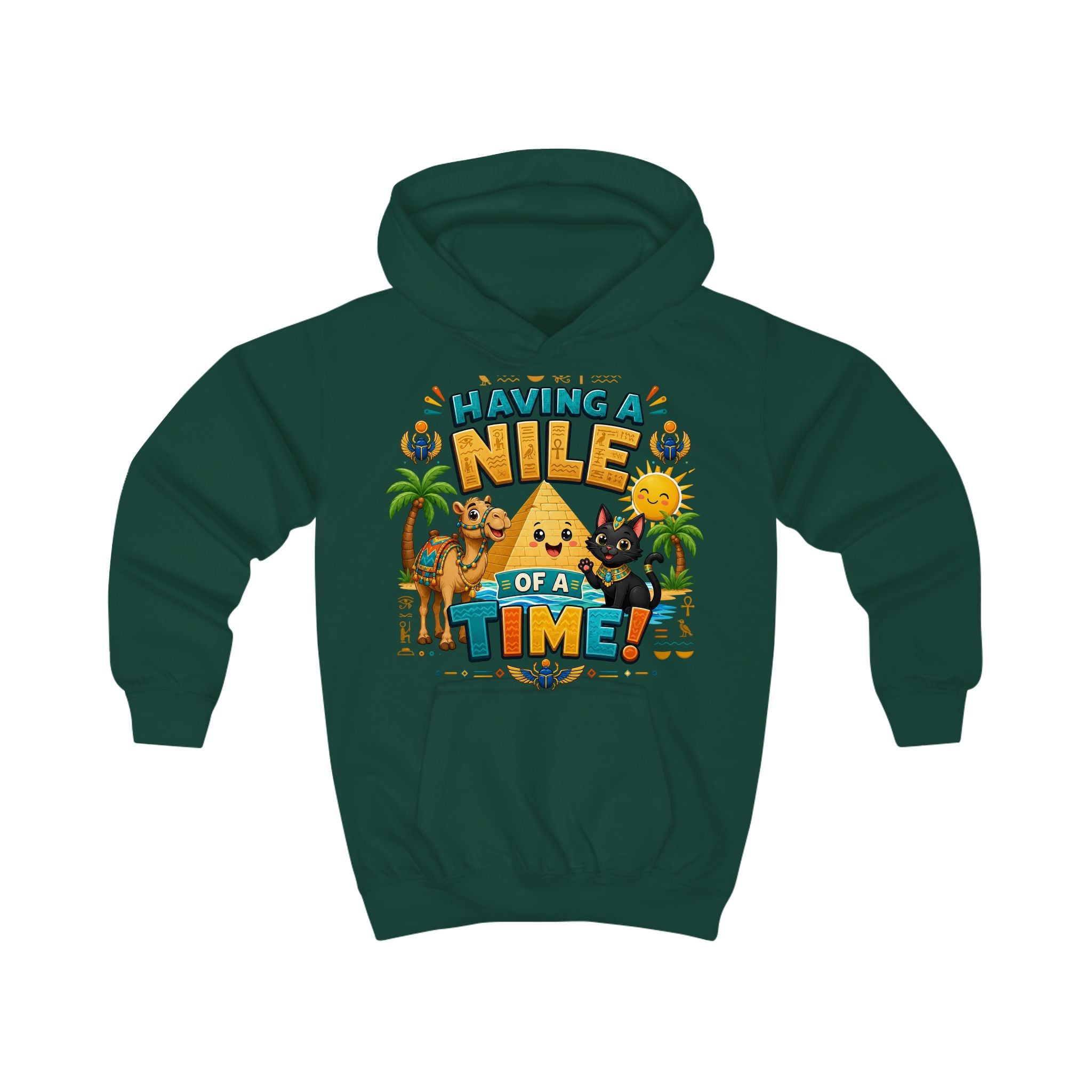 Having a Nile of a Time Kids Hoodie | Cute Egyptian Pyramid Cat Cartoon