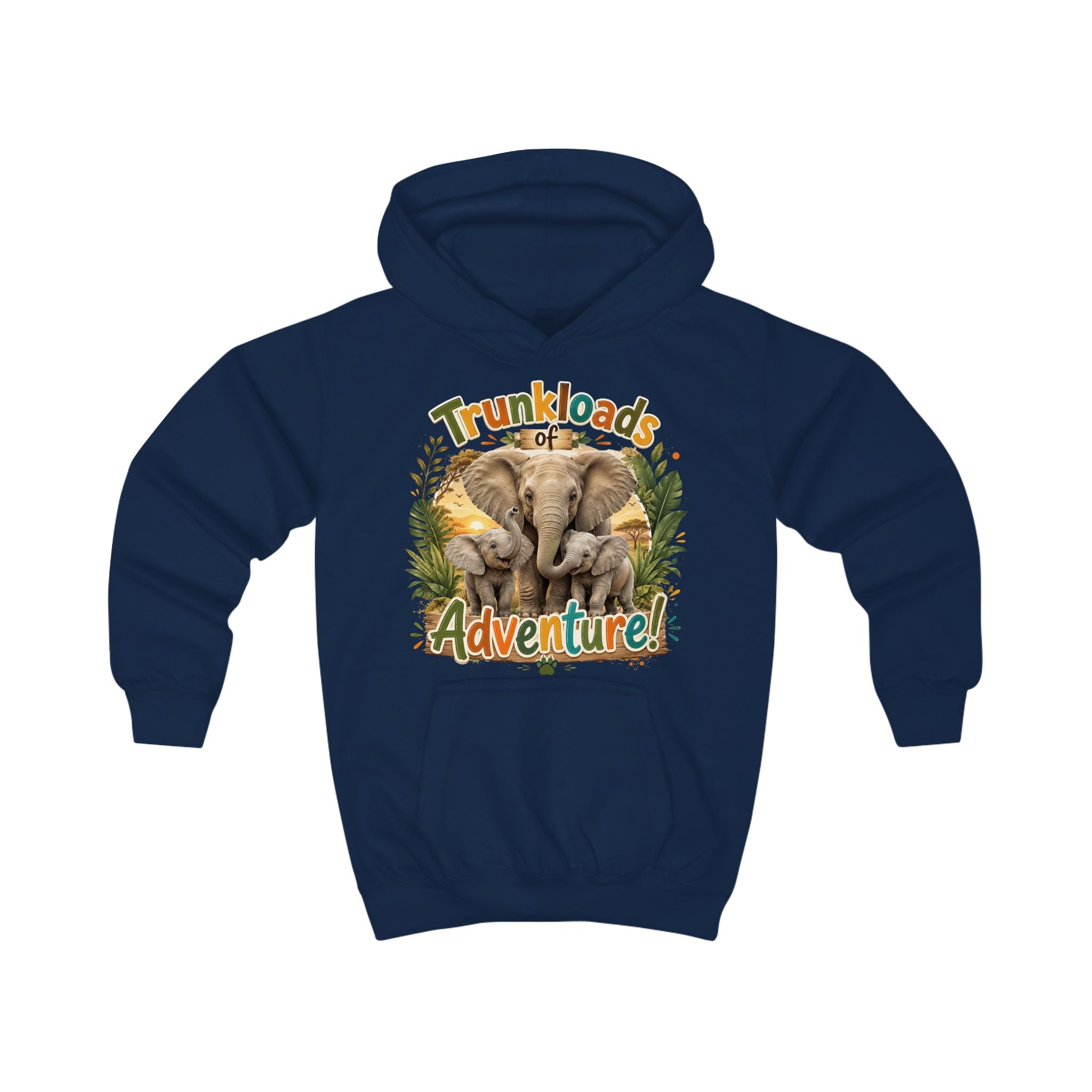 Kids Hoodie — "Trunkloads of Adventure" Elephant Graphic Hoodie for Children