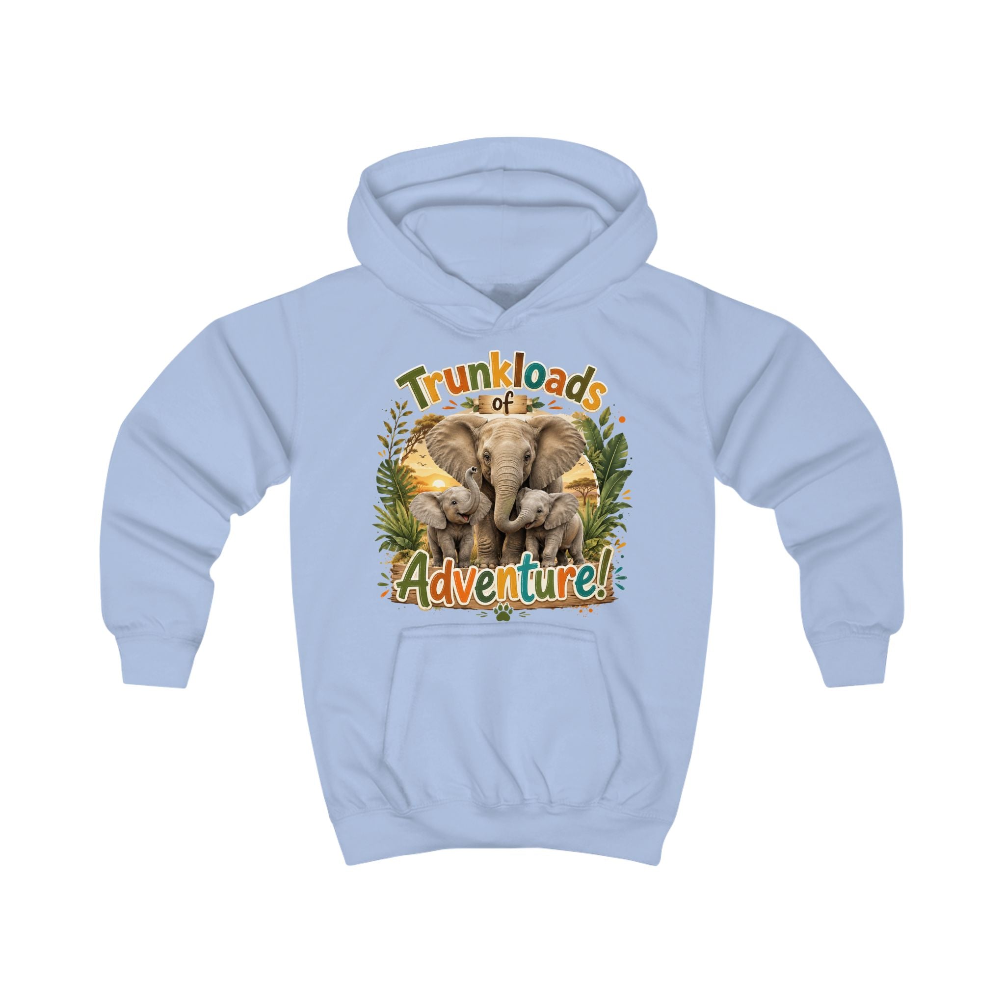 Kids Hoodie — "Trunkloads of Adventure" Elephant Graphic Hoodie for Children