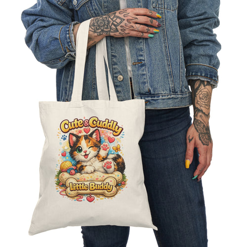 Cute & Cuddly Kitten Tote Bag – "Little Buddy" Cotton Shopper