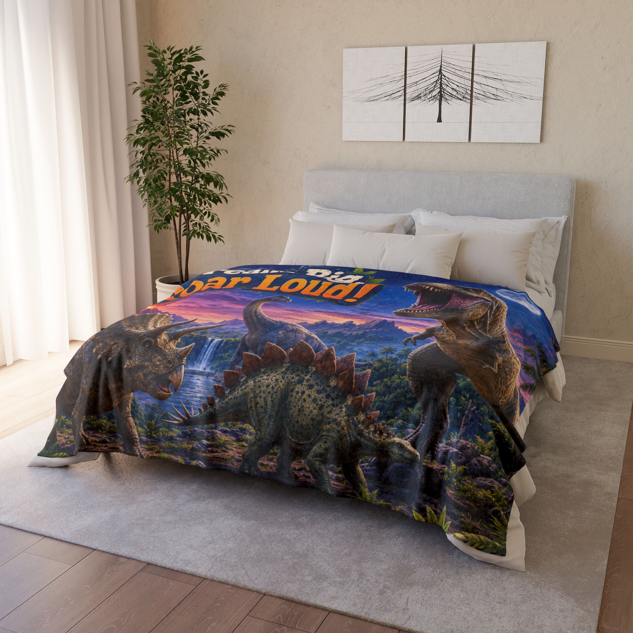 Dream Big Roar Loud! Dinosaur Blanket — Kids Cozy Plush Throw