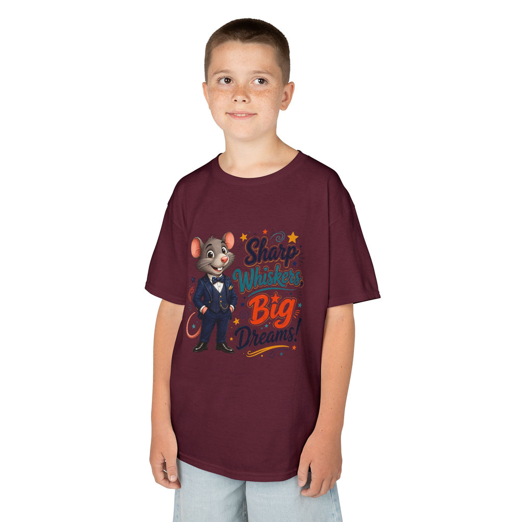 Kids Tee — "Sharp Whiskers, Big Dreams" Mouse Graphic