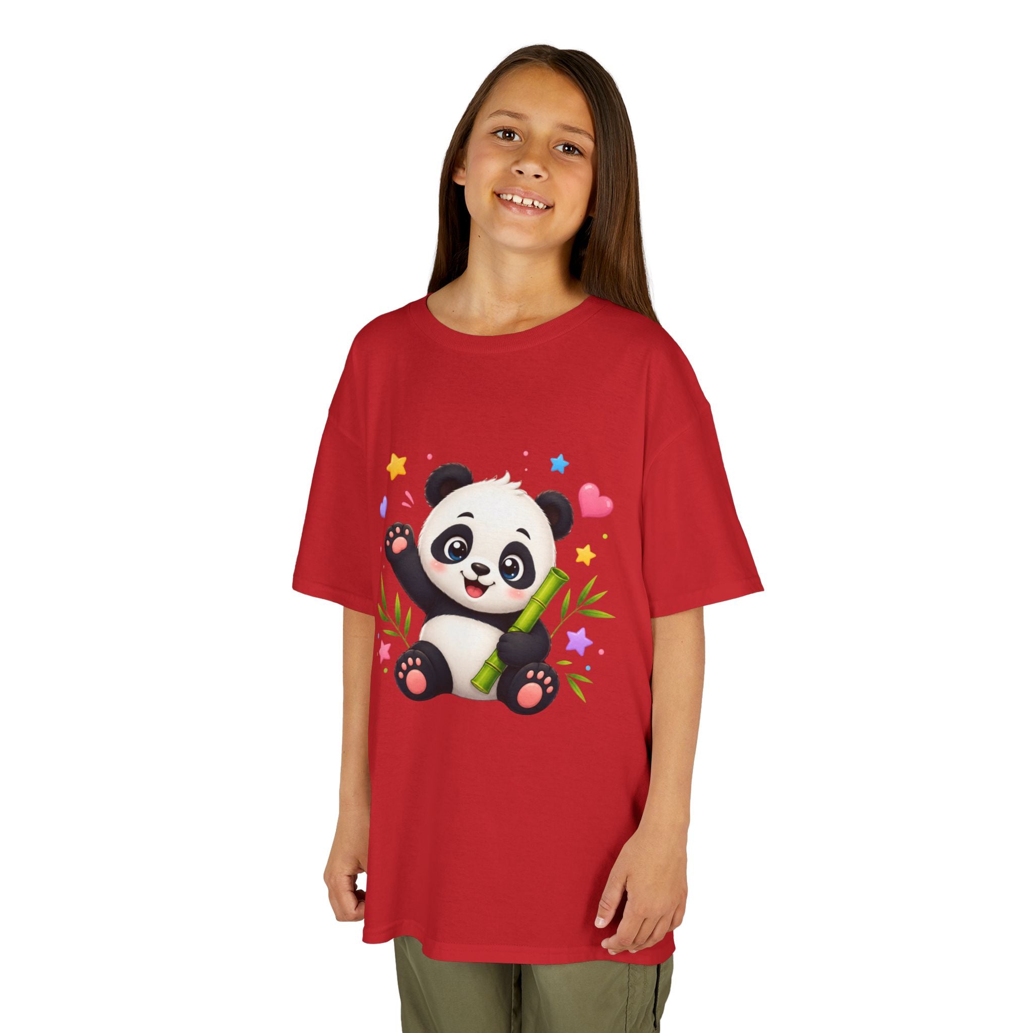 Cute Panda Kids T‑Shirt — Smiling Baby Panda with Hearts & Bamboo