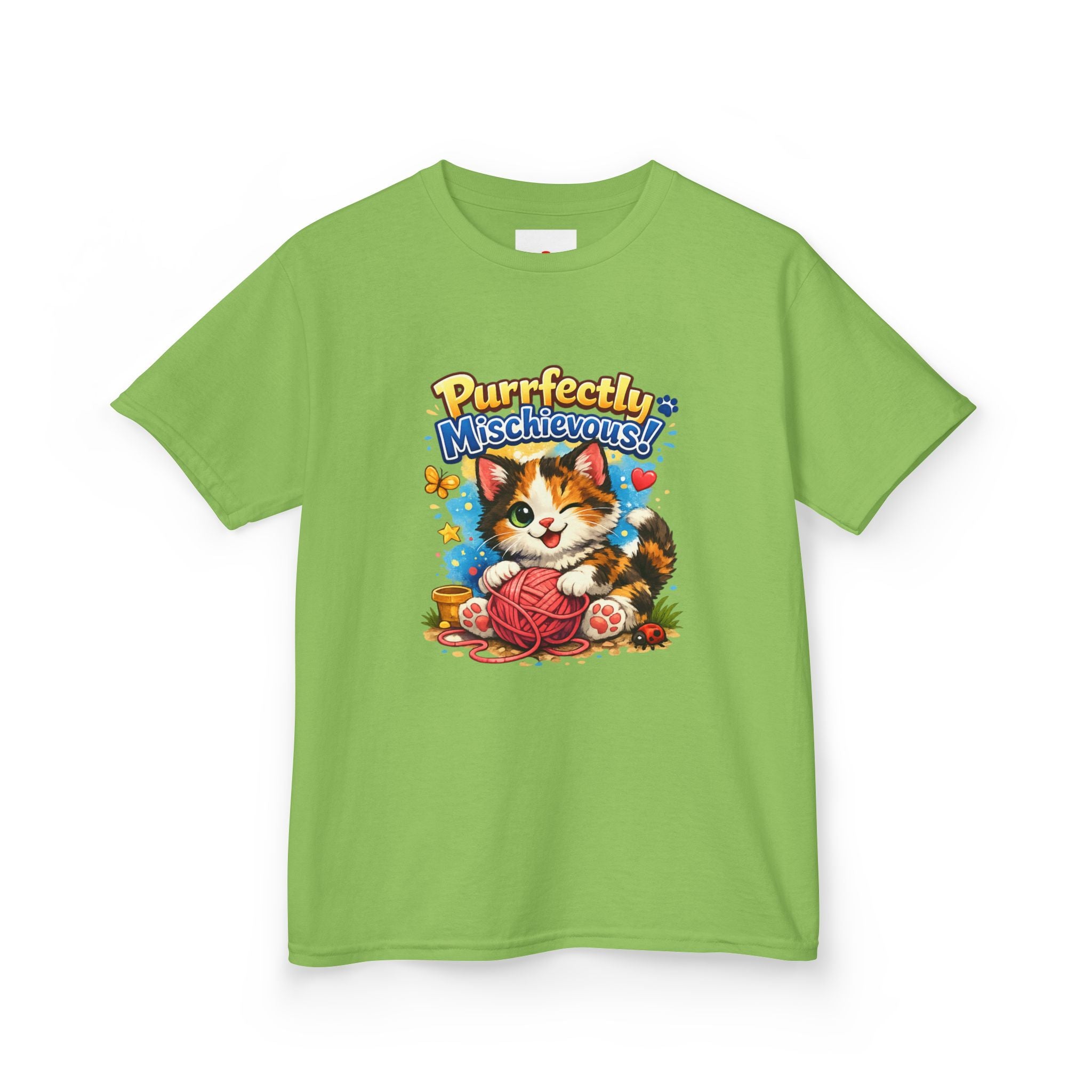 Kids T-Shirt — "Purrfectly Mischievous" Cute Kitten Playing with Yarn