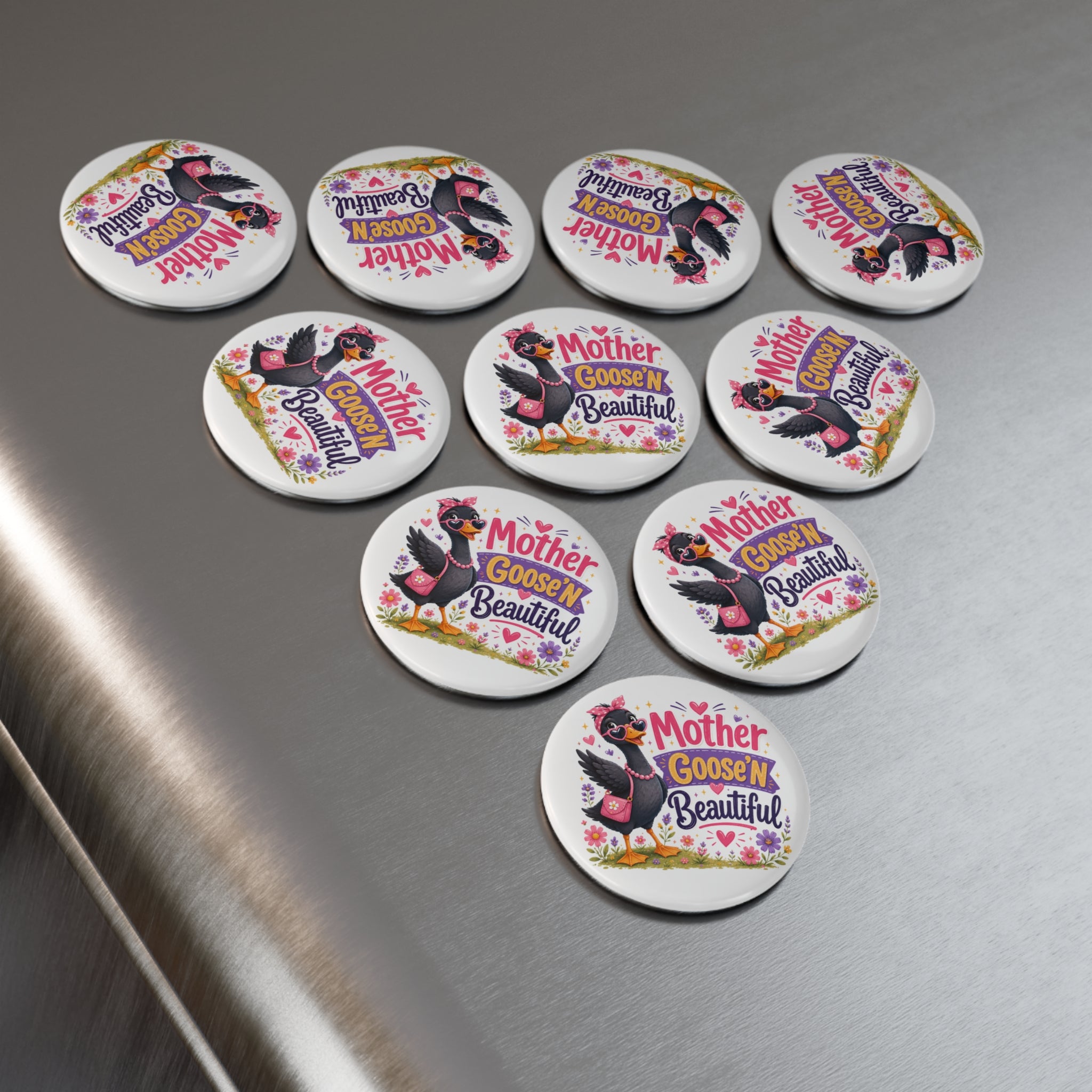 Mother Goose'n Beautiful Round Magnet — Cute Floral Goose Magnet for Mom, Mother’s Day Gift