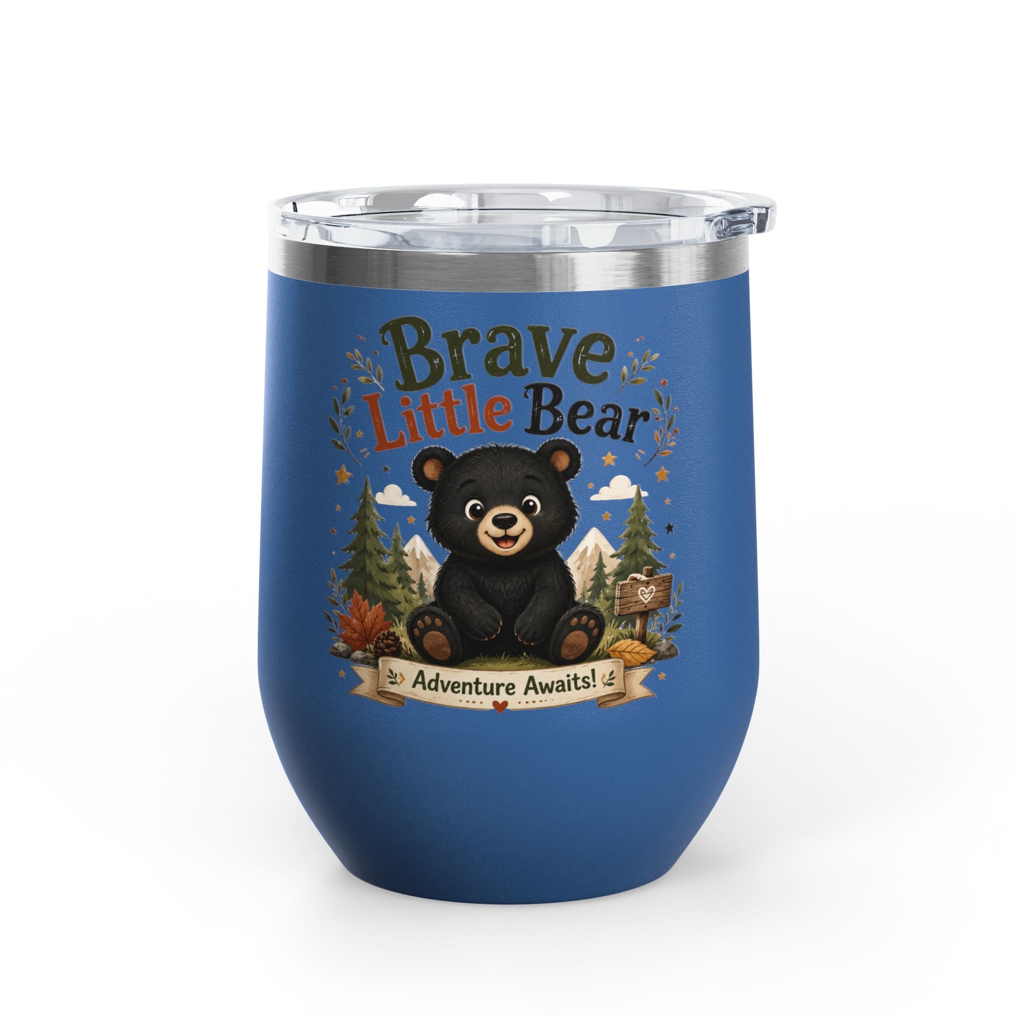 Brave Little Bear 12oz Tumbler — 'Adventure Awaits' Insulated Travel Cup