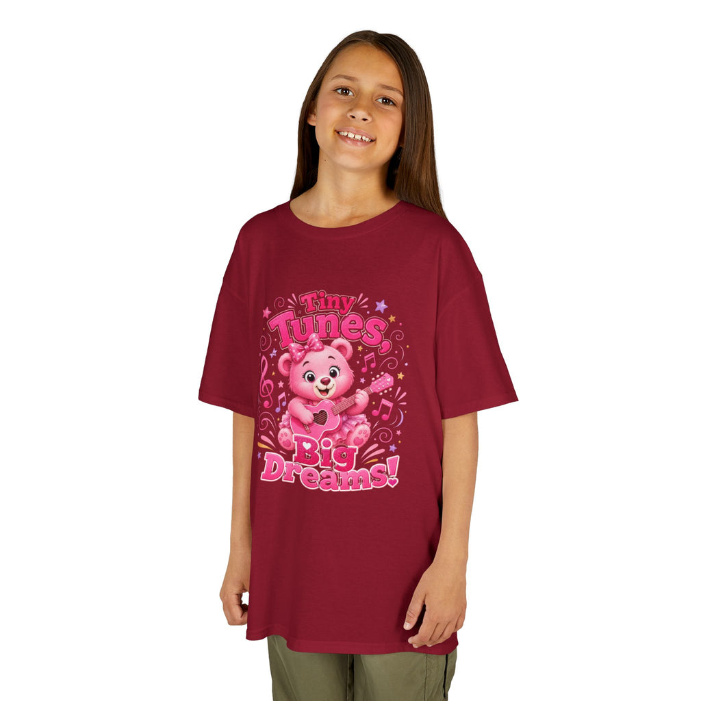 Kids T-Shirt — "Tiny Tunes, Big Dreams" Cute Pink Bear Music Tee