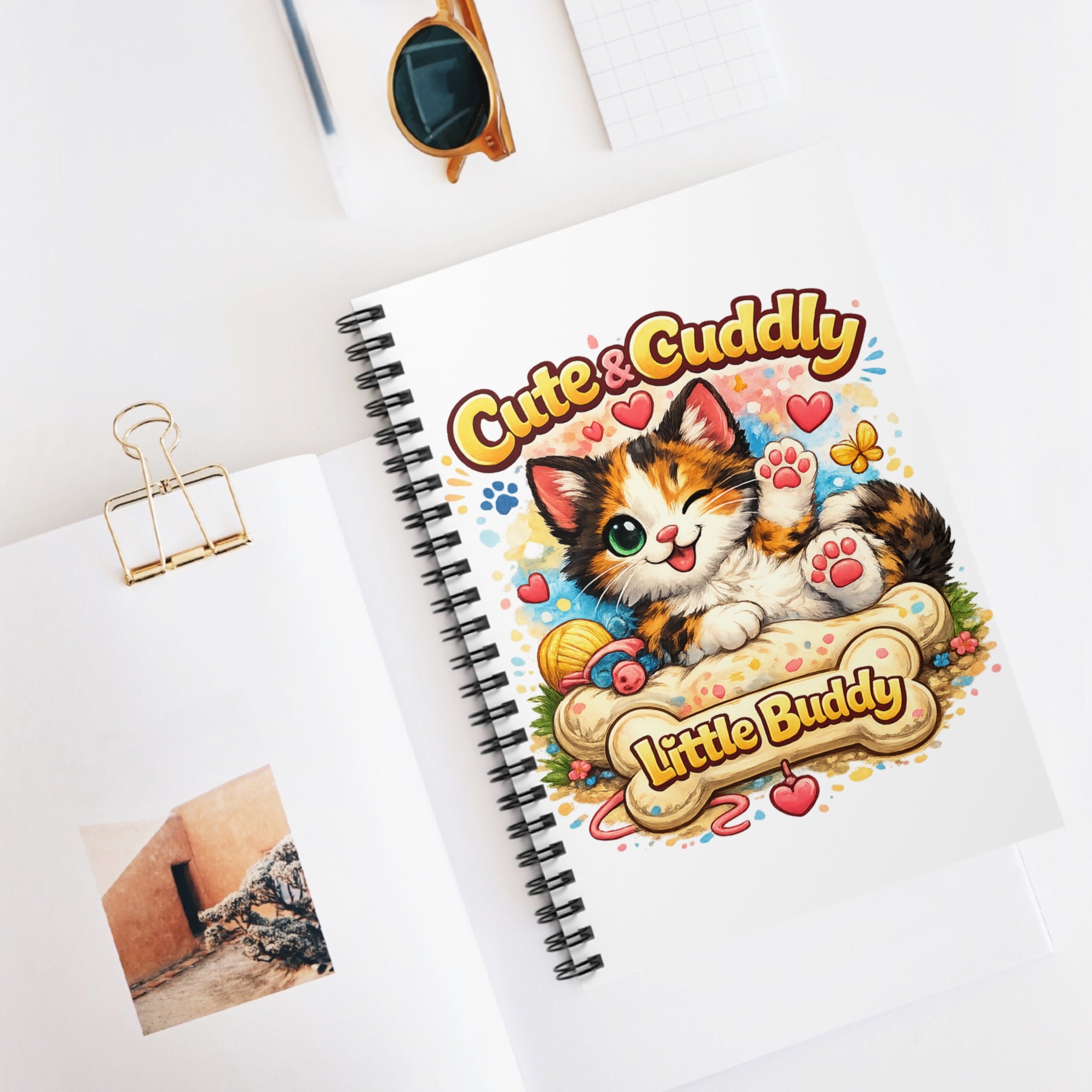 Cute & Cuddly Kitten Spiral Notebook — "Little Buddy" Ruled Journal