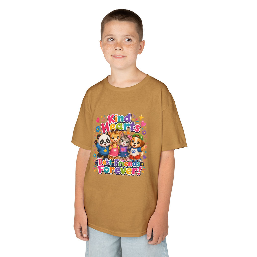 Kids Tee — "Kind Hearts Best Friends Forever" Colorful Cartoon Animals