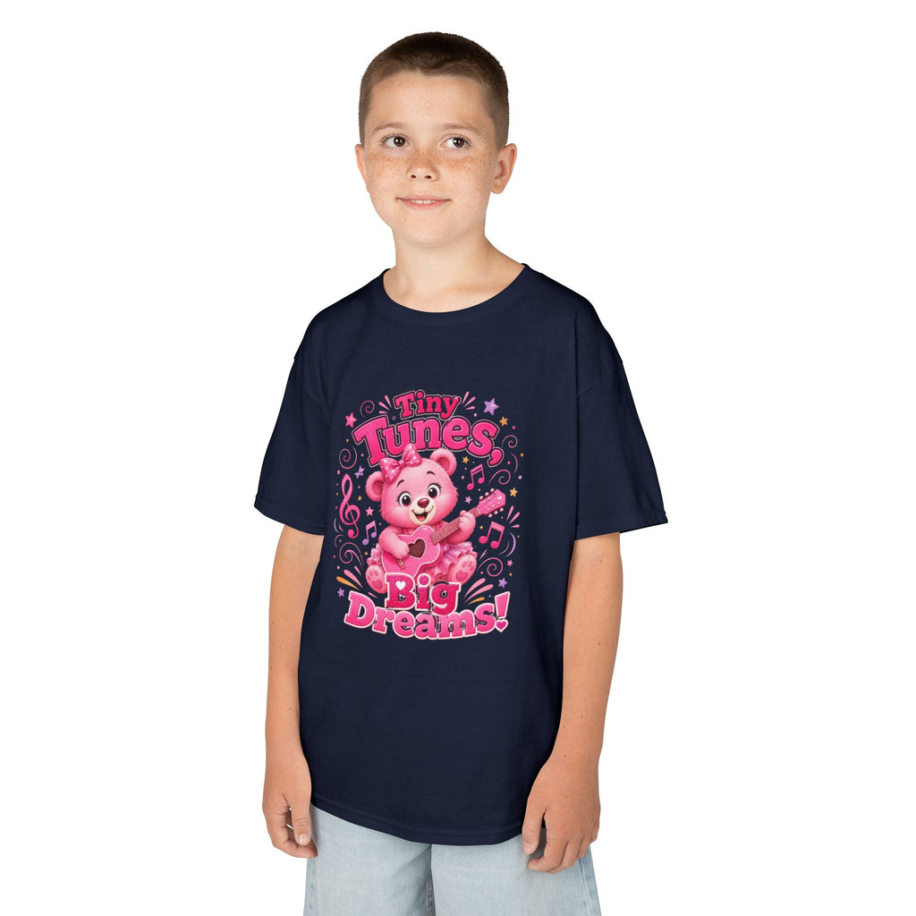 Kids T-Shirt — "Tiny Tunes, Big Dreams" Cute Pink Bear Music Tee