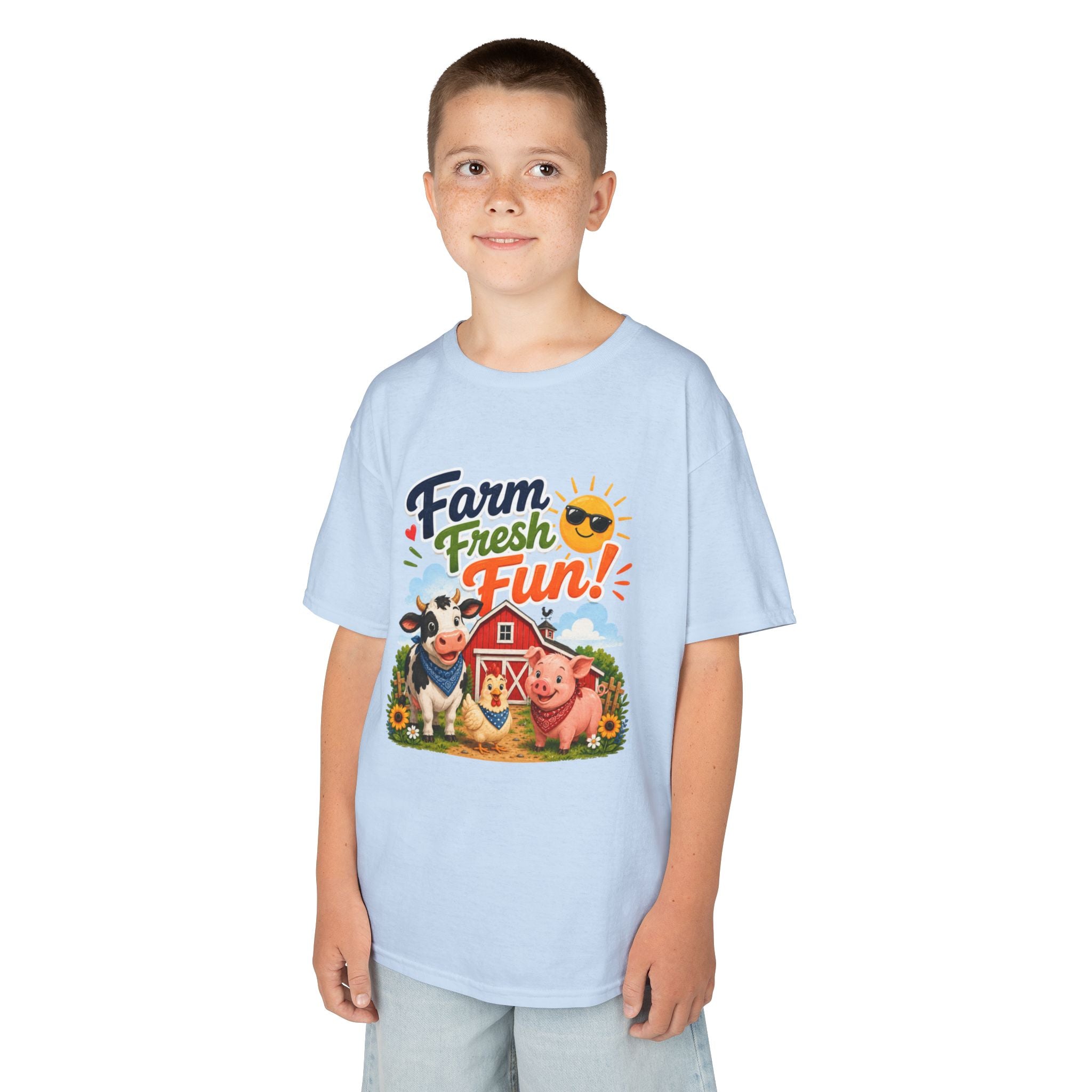 Kids Farm T-Shirt — "Farm Fresh Fun!" Cute Cow & Pig Toddler Tee