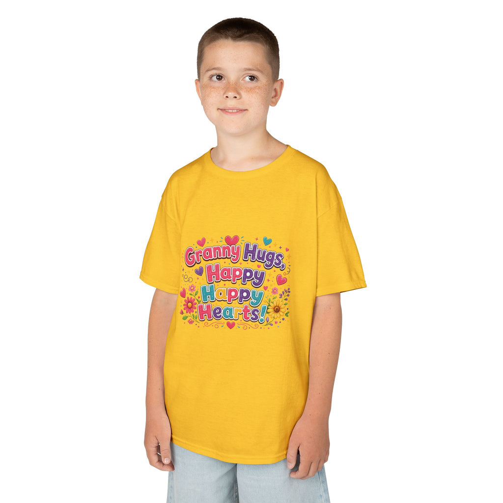 Granny Hugs Happy Hearts Kids Tee | Colorful Floral Kids Shirt