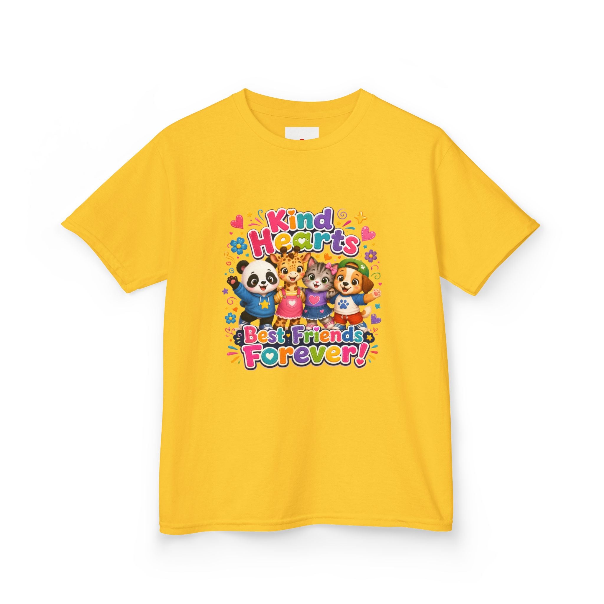 Kids Tee — "Kind Hearts Best Friends Forever" Colorful Cartoon Animals