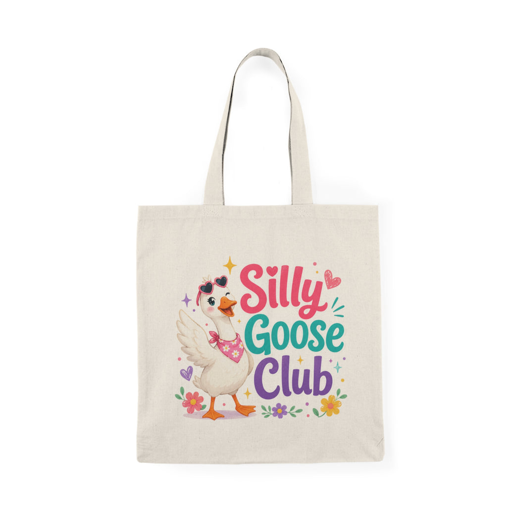 Silly Goose Club Tote Bag — Cute Floral Cartoon Canvas Grocery Tote