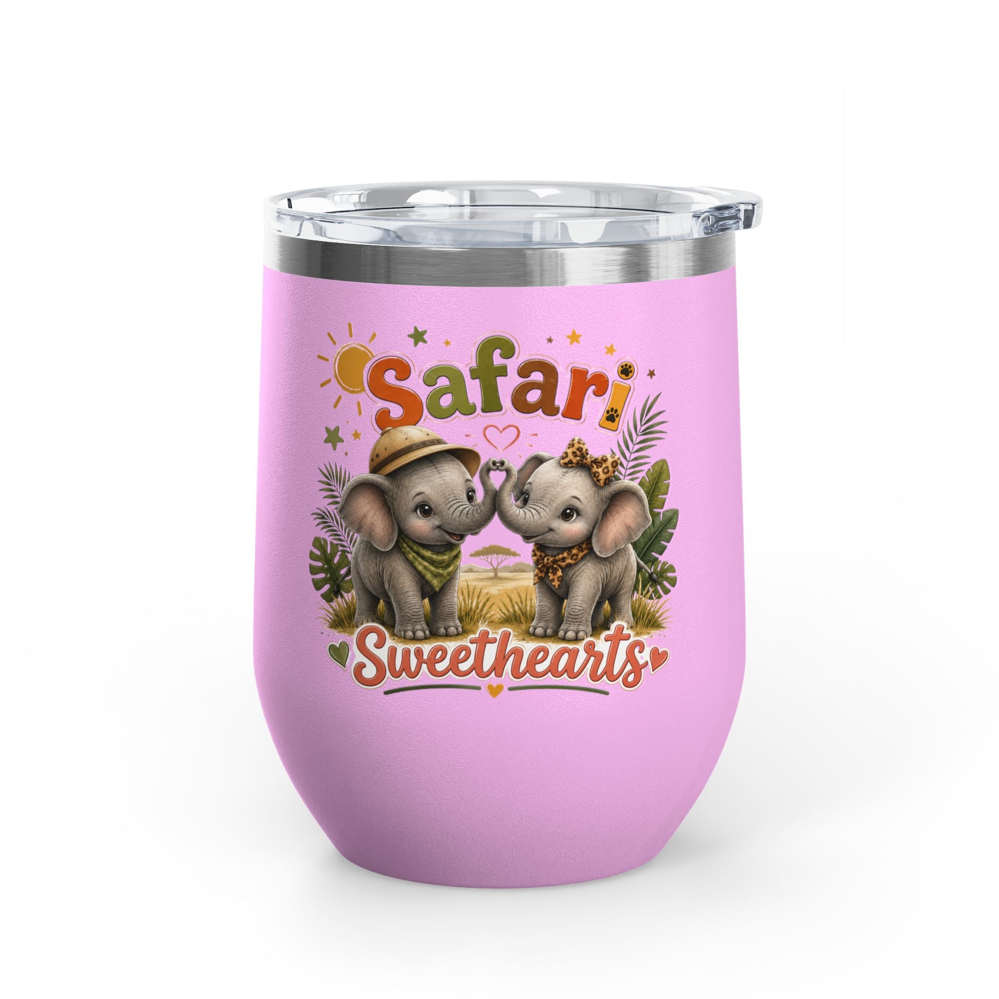 Safari Sweethearts Tumbler – 12oz Insulated Cute Elephant Couples Design