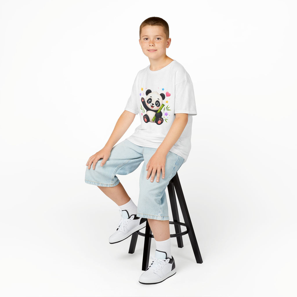 Cute Panda Kids T‑Shirt — Smiling Baby Panda with Hearts & Bamboo