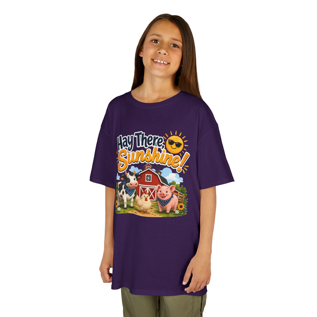 Kids Tee — "Hay There, Sunshine!" Farm Animal Graphic
