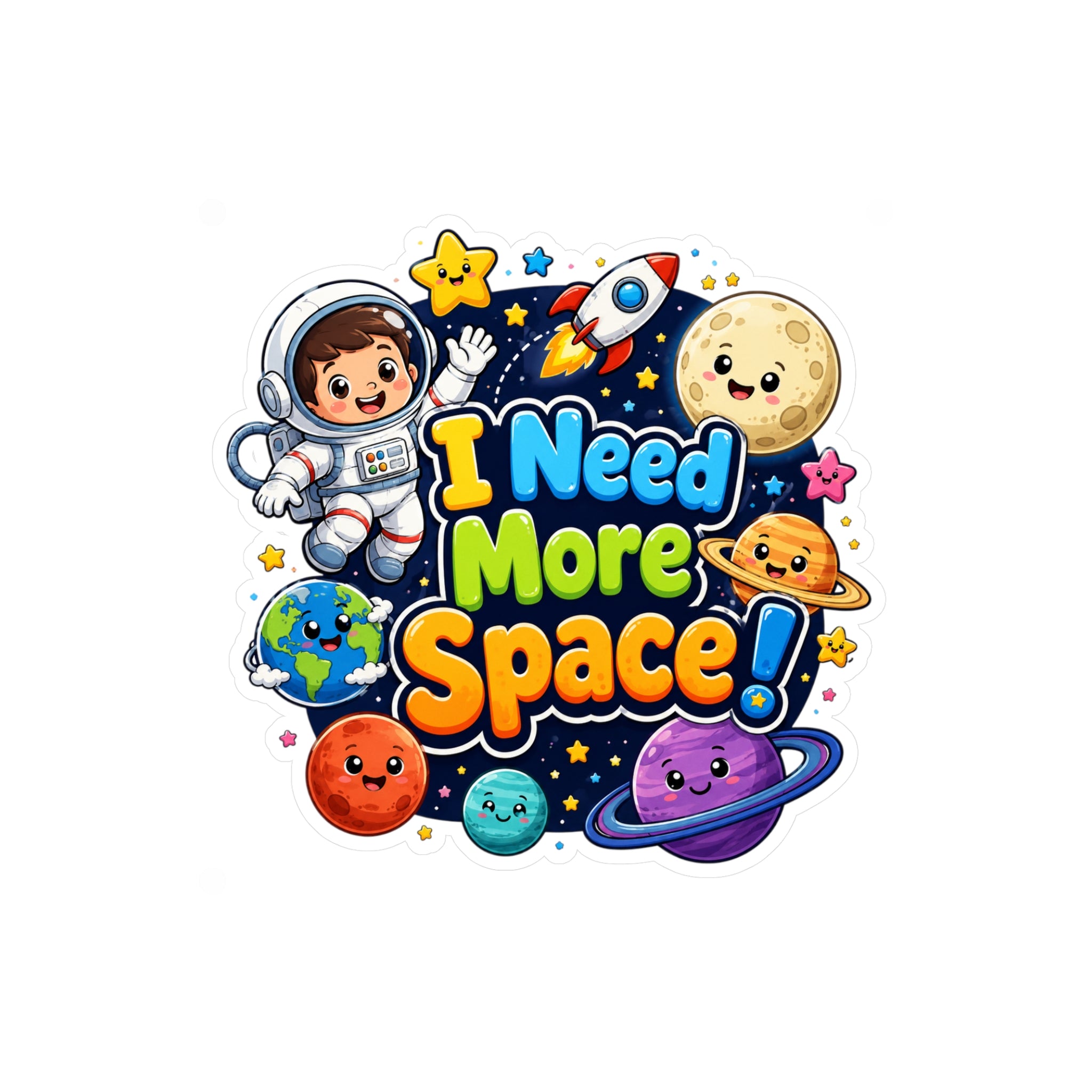I Need More Space! Cute Space Astronaut Kiss-Cut Vinyl Sticker