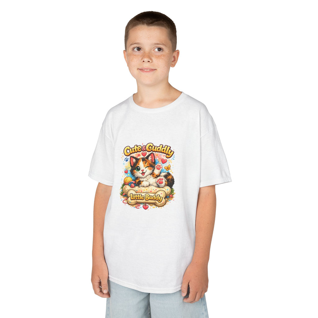 Kids T-Shirt — "Cute & Cuddly Little Buddy" Cat Graphic Tee