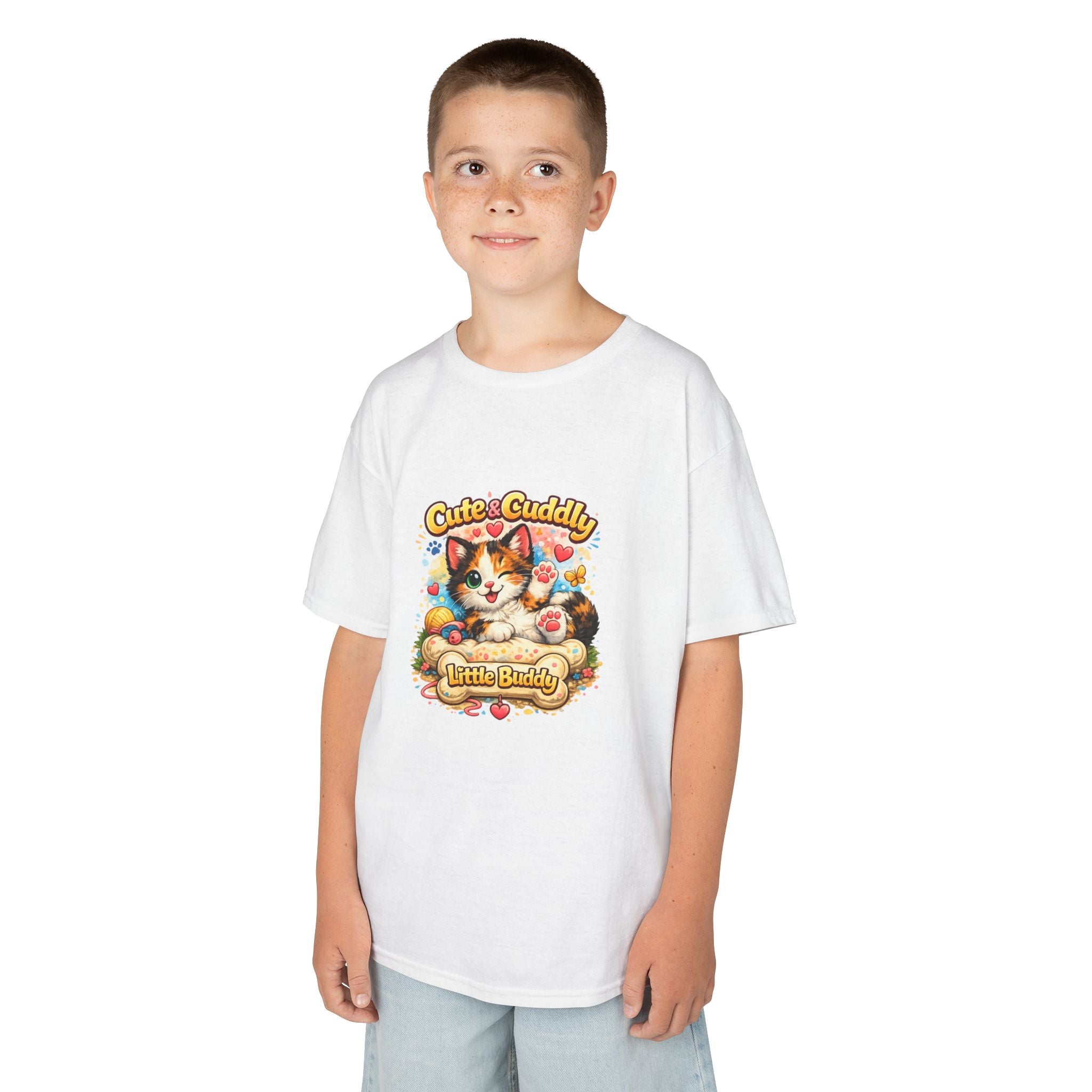 Kids T-Shirt — "Cute & Cuddly Little Buddy" Cat Graphic Tee