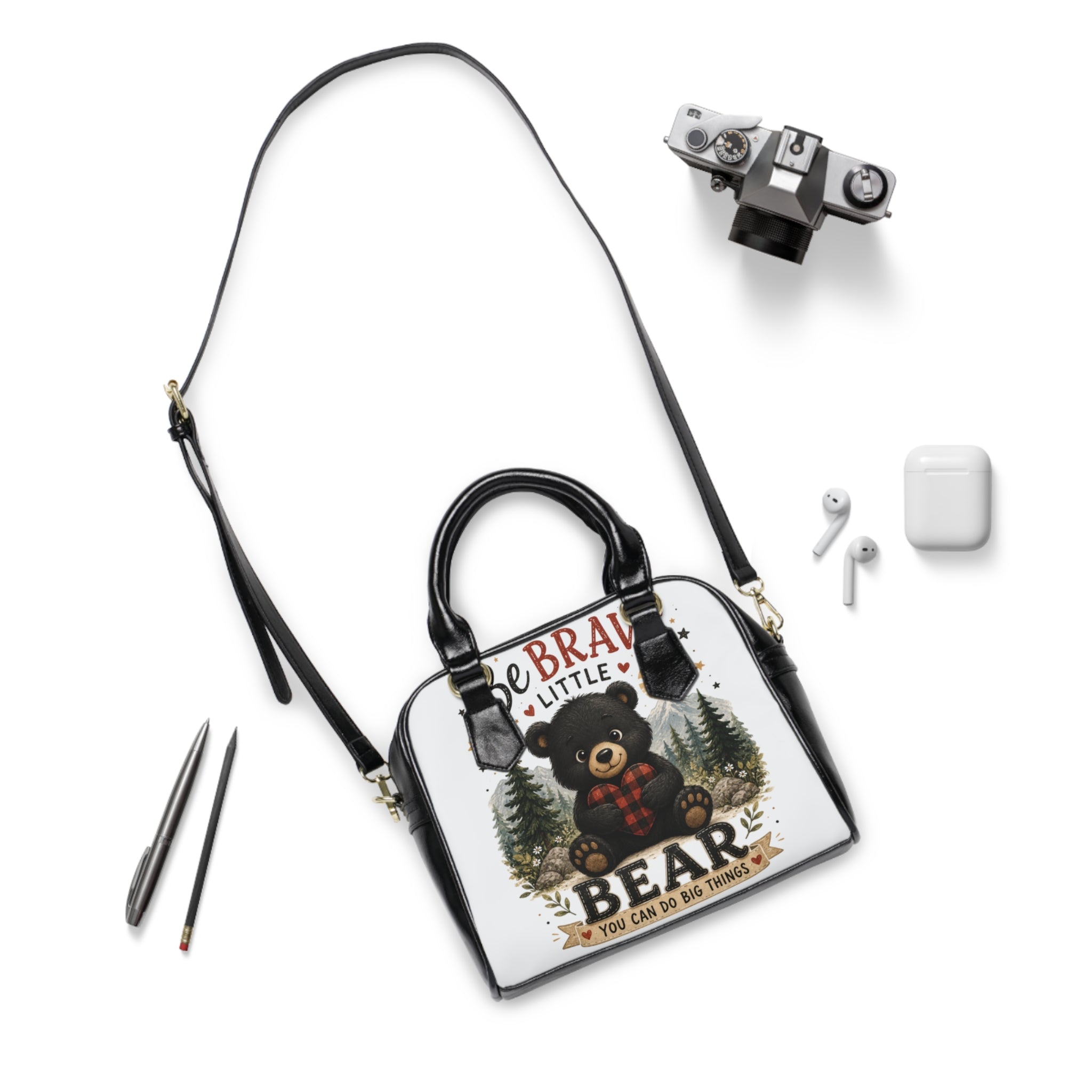 Shoulder Handbag — Brave Little Bear Cute Bear Tote Purse (You Can Do Big Things)