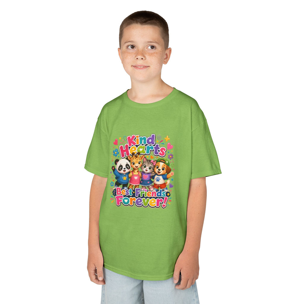 Kids Tee — "Kind Hearts Best Friends Forever" Colorful Cartoon Animals