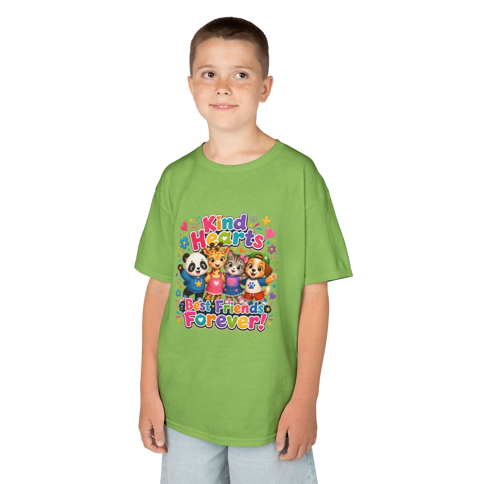 Kids Tee — "Kind Hearts Best Friends Forever" Colorful Cartoon Animals